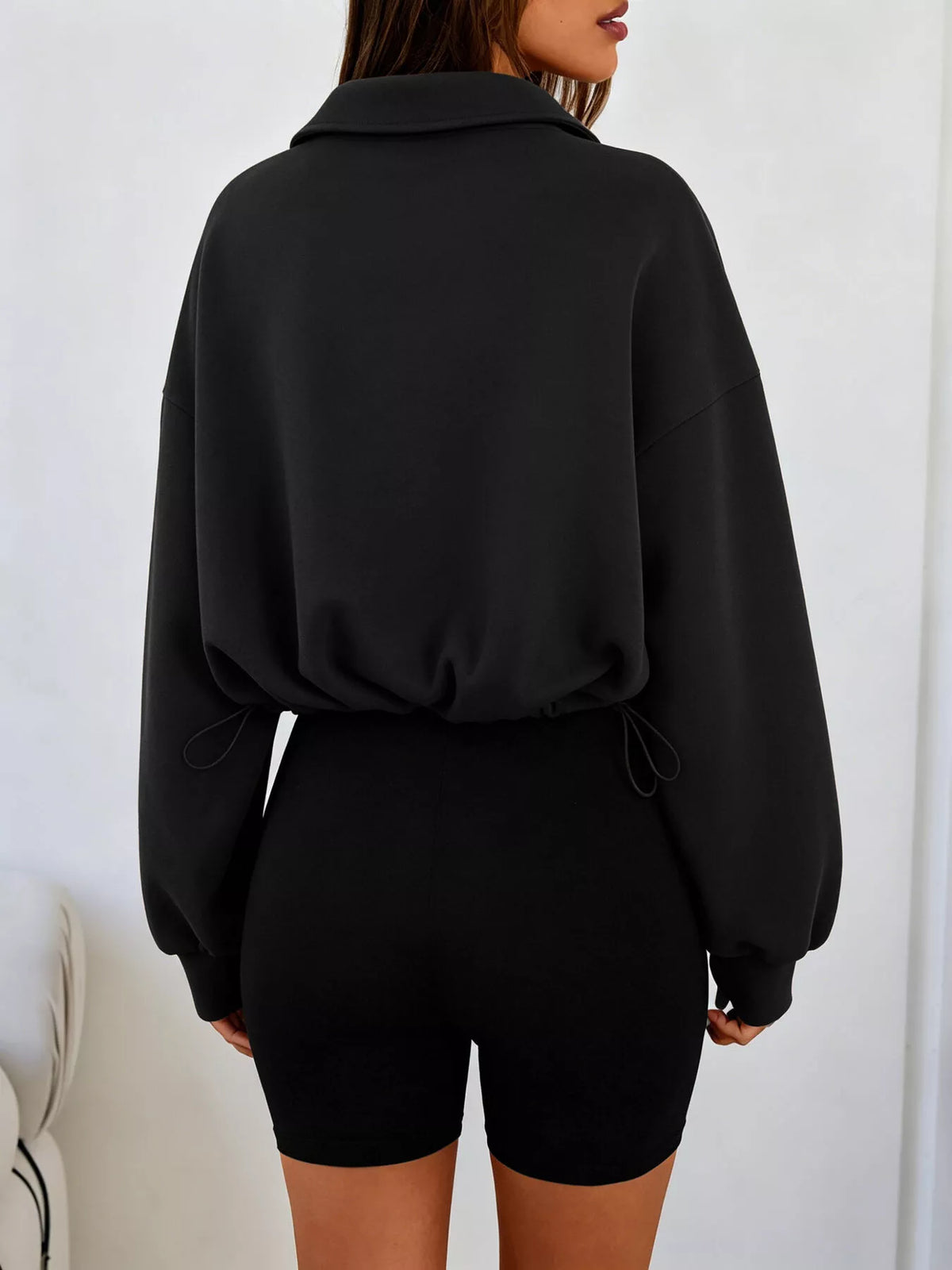 Half Zip Drawstring Hem Sweatshirt - Lilixa.store