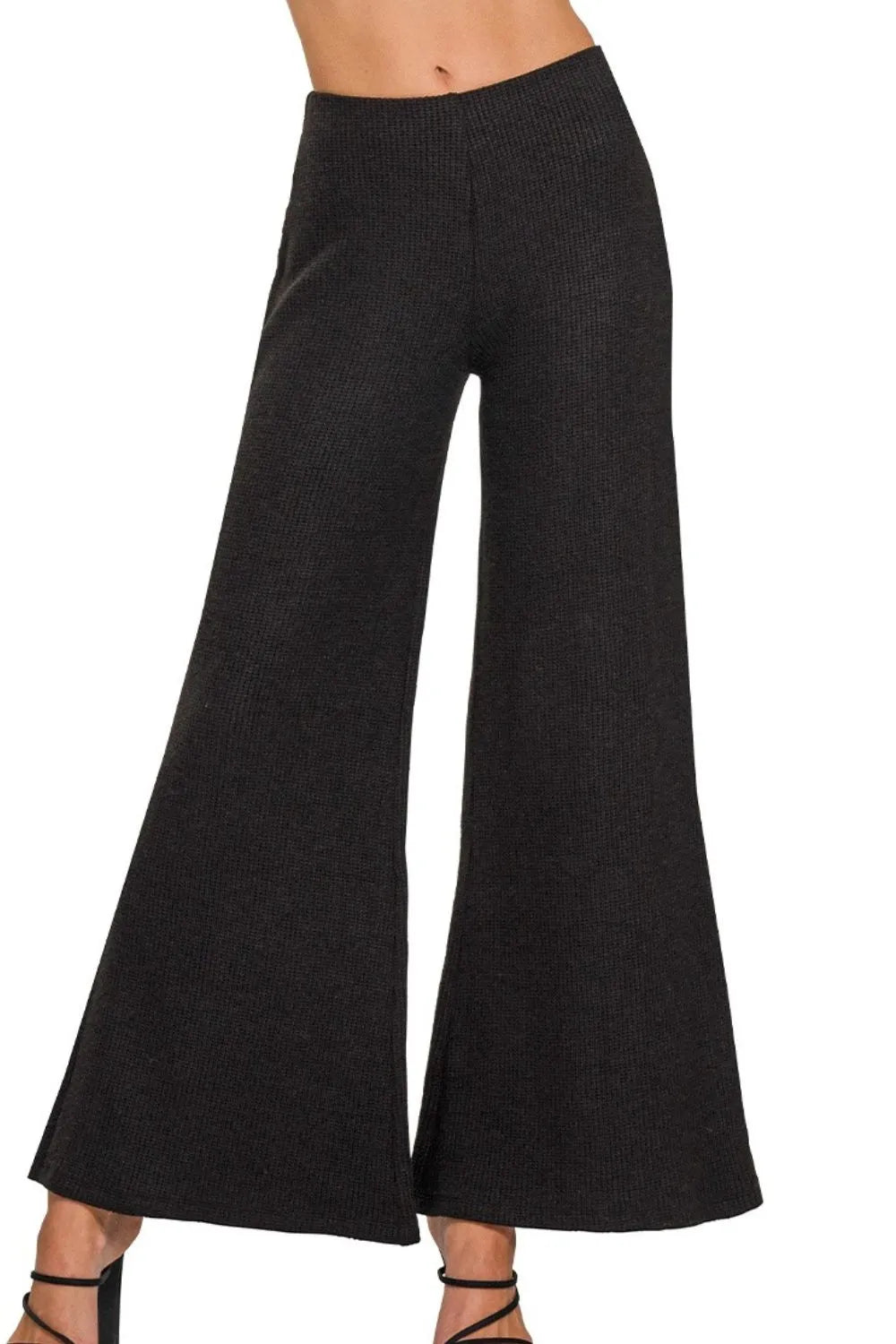 Zenana Wide Leg Flare Sweater Pants in Black