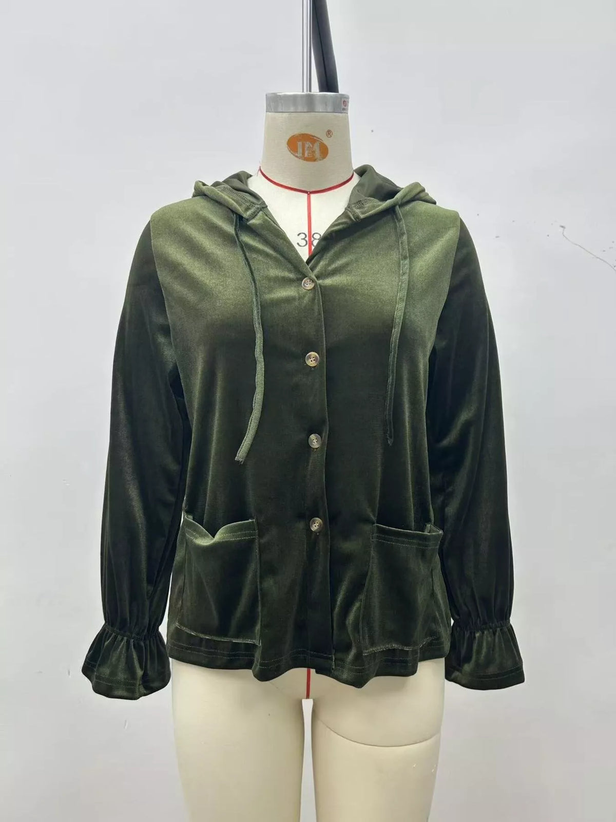 Full Size Velvet Button-Down Hooded Outerwear Plus Size - Lilixa.store