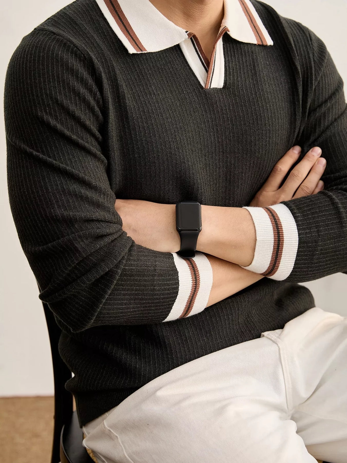 Men's Plus Size Contrast Trim Polo Collar Ribbed Knit Sweater - Lilixa.store