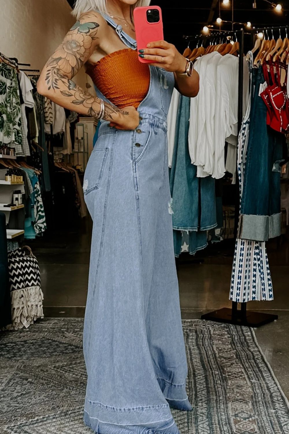 Distressed Wide Leg Denim Overalls - Lilixa.store