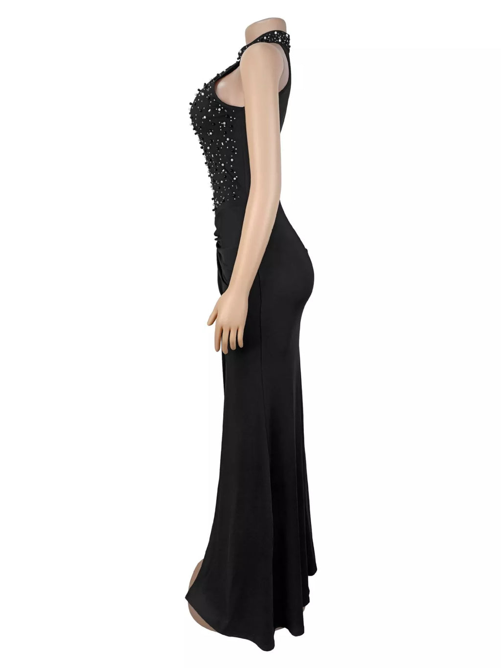 Slit Rhinestone Sleeveless Maxi Dress - Lilixa.store