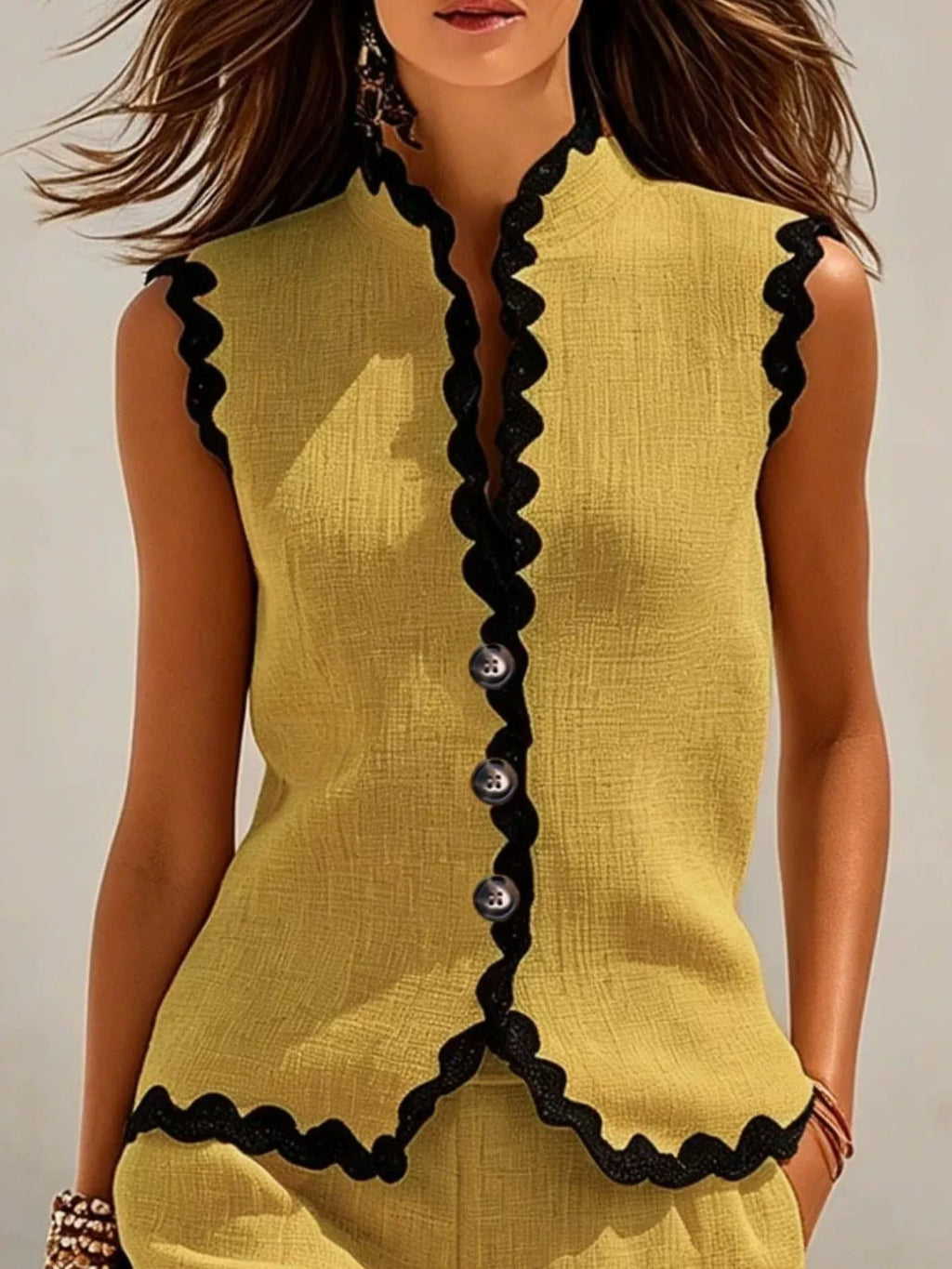 Full Size Scalloped Trim Sleeveless Vest and Shorts Two-Piece Set Plus Size - Lilixa.store
