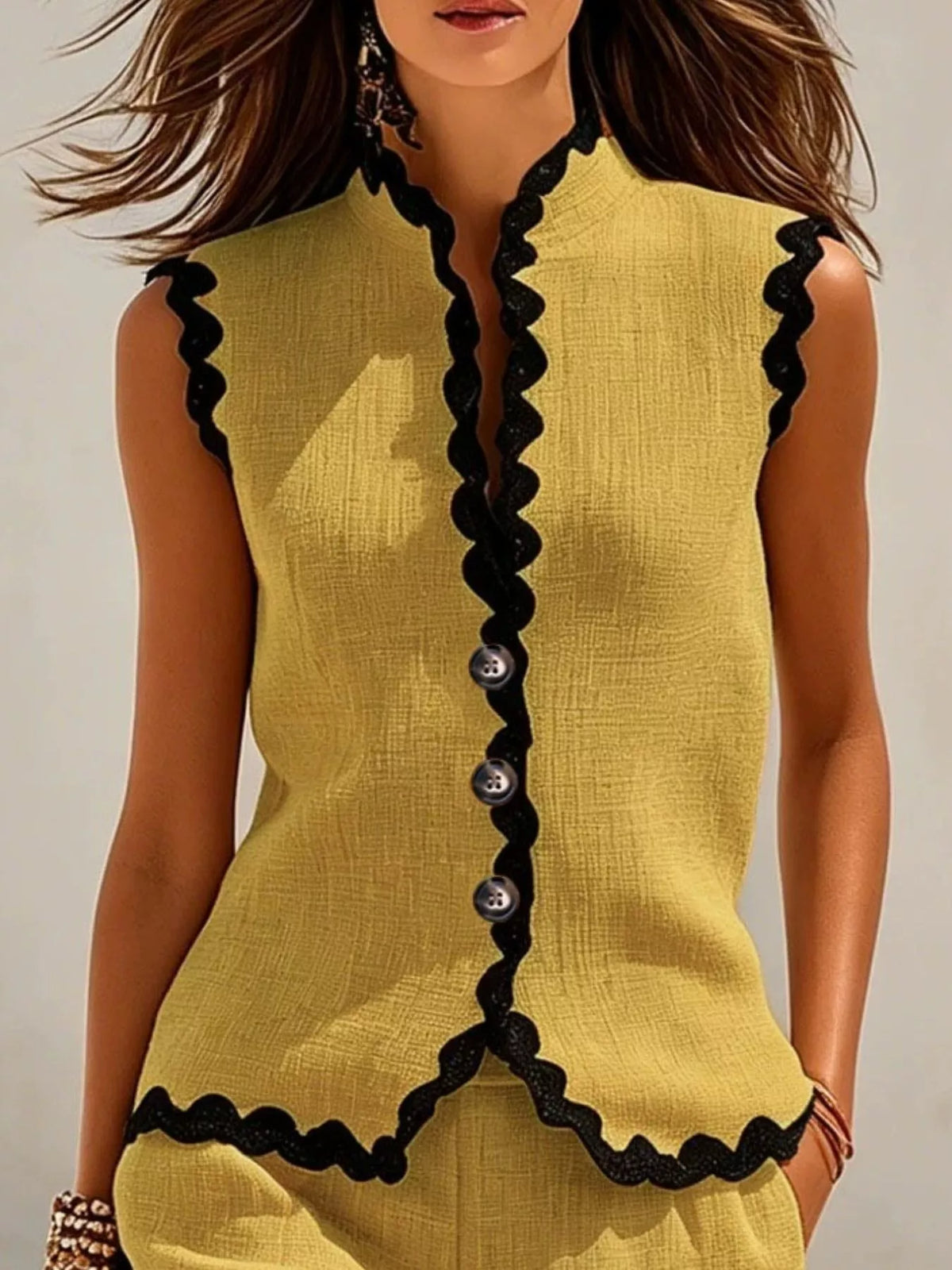 Full Size Scalloped Trim Sleeveless Vest and Shorts Two-Piece Set Plus Size - Lilixa.store