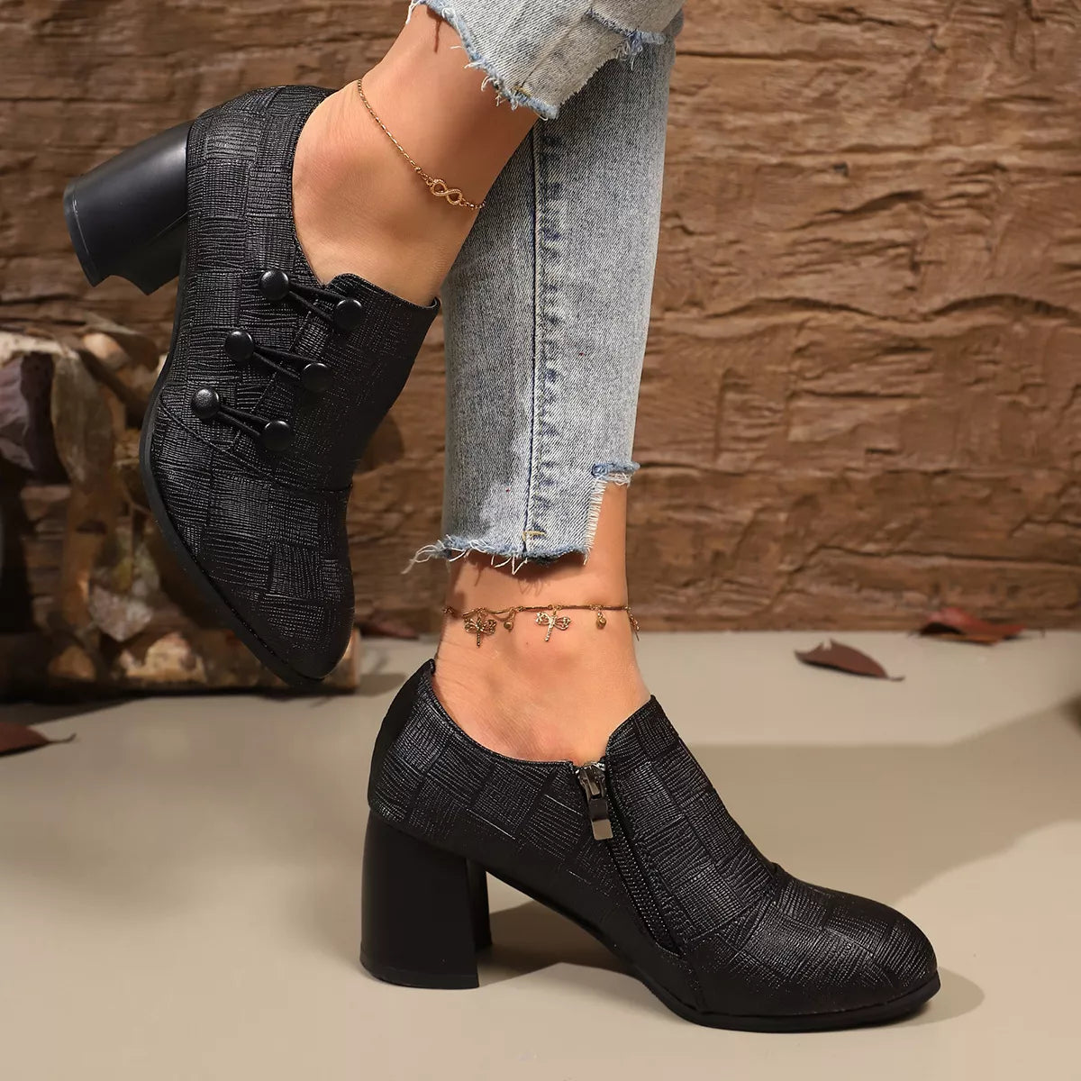 Woven Texture Button Decor Pumps - Lilixa.store