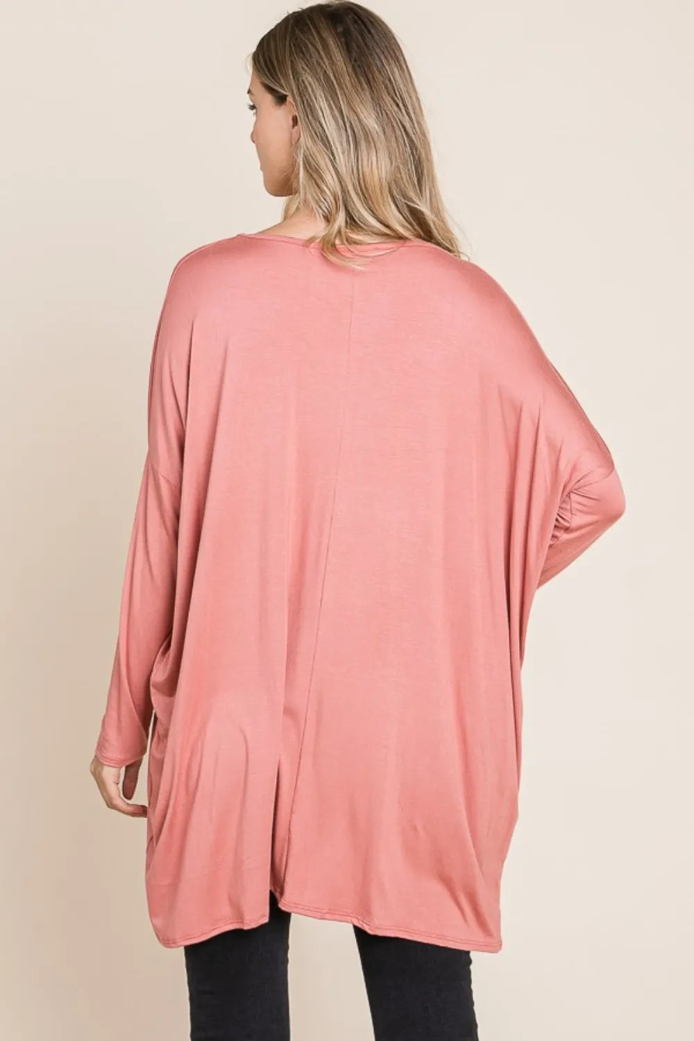 BOMBOM Round Neck Long Sleeve Oversized Top - Lilixa.store