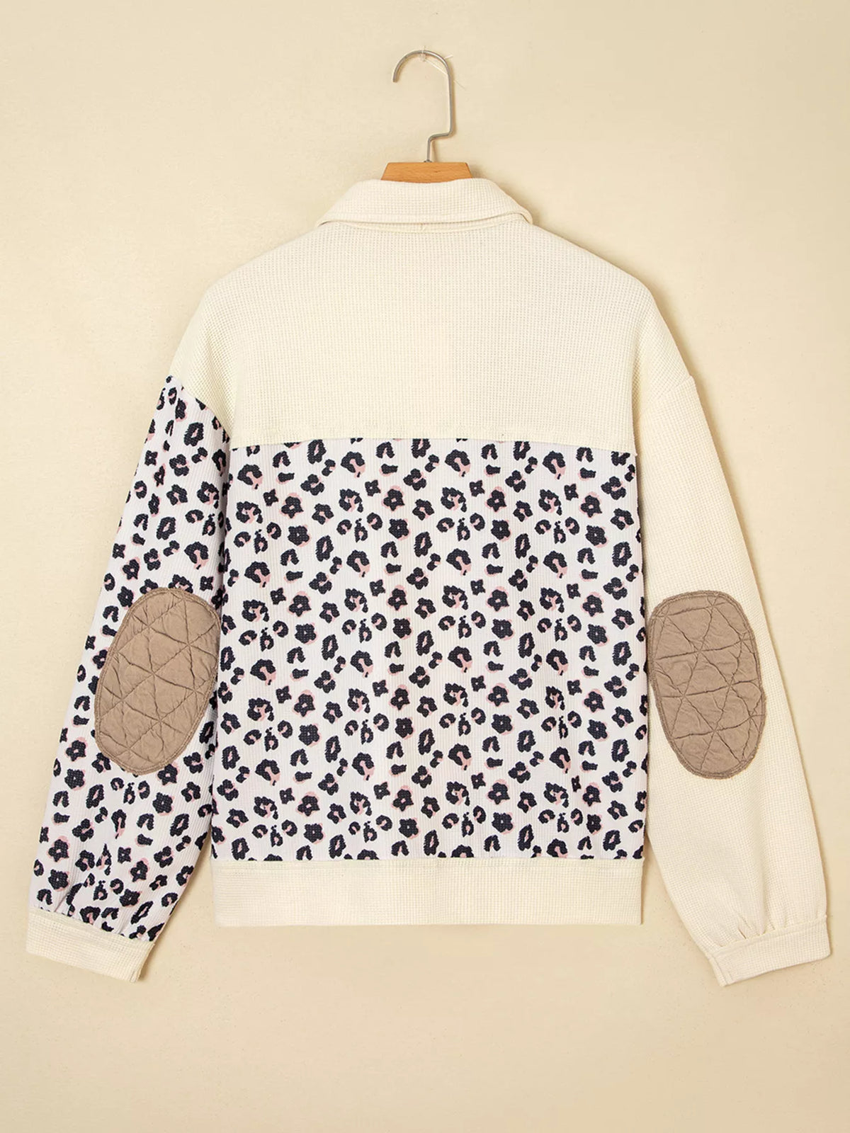 Leopard Waffle Quilted Patchwork Button Front Jacket in Camel, view 6