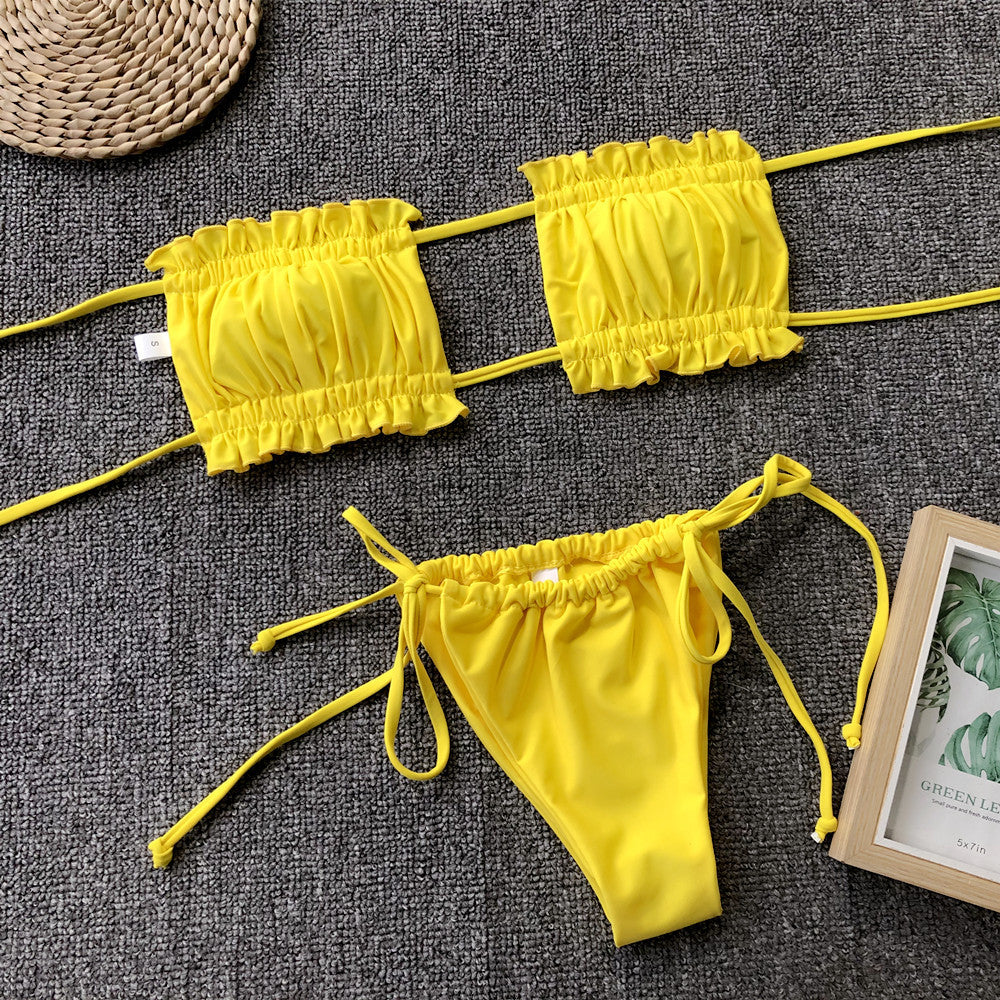 Frill Trim Ruched Bikini Set - Lilixa.store