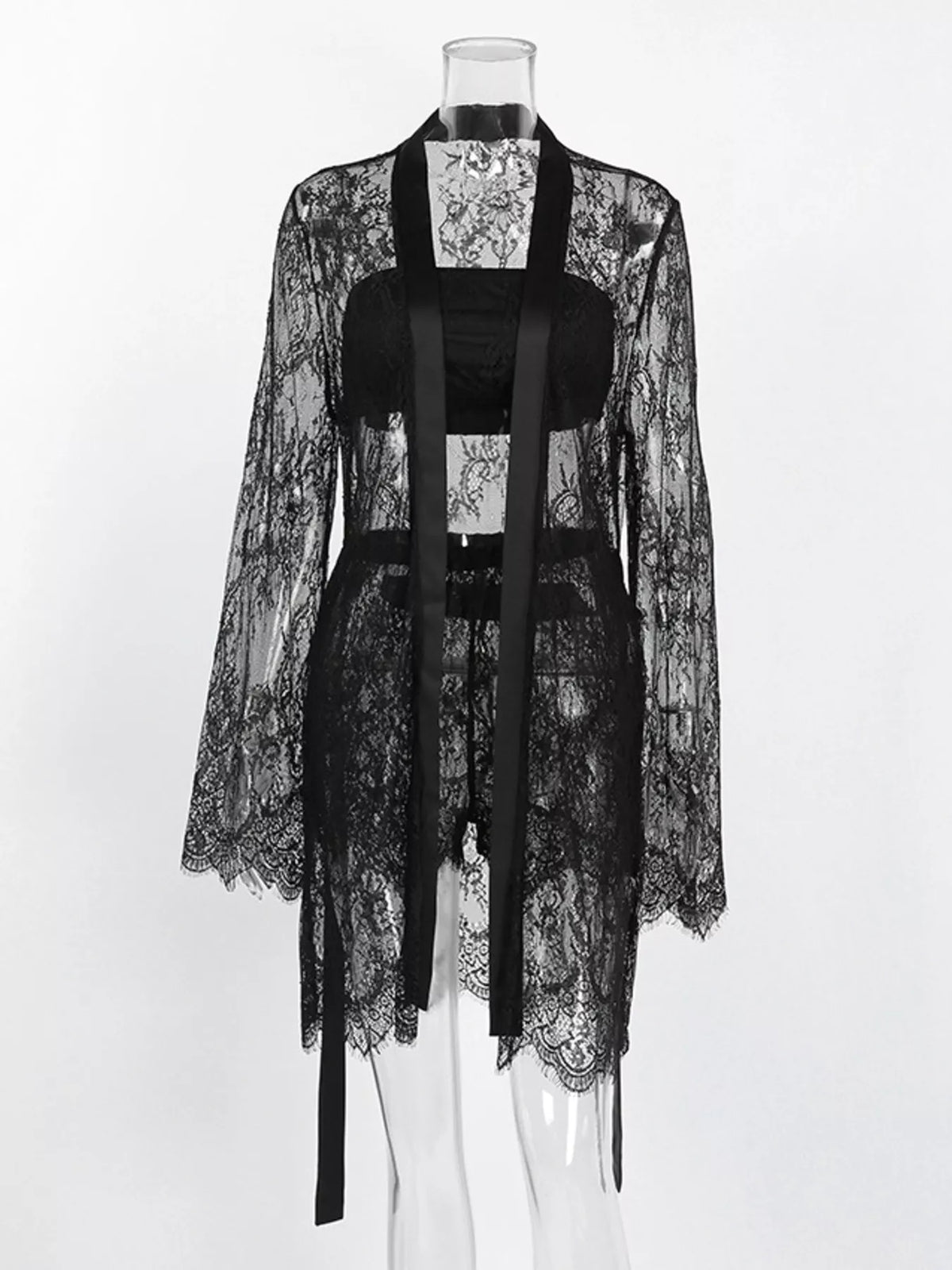 Lace Tube Top & Cardigan and Shorts Three-Piece Lounge Set - Lilixa.store