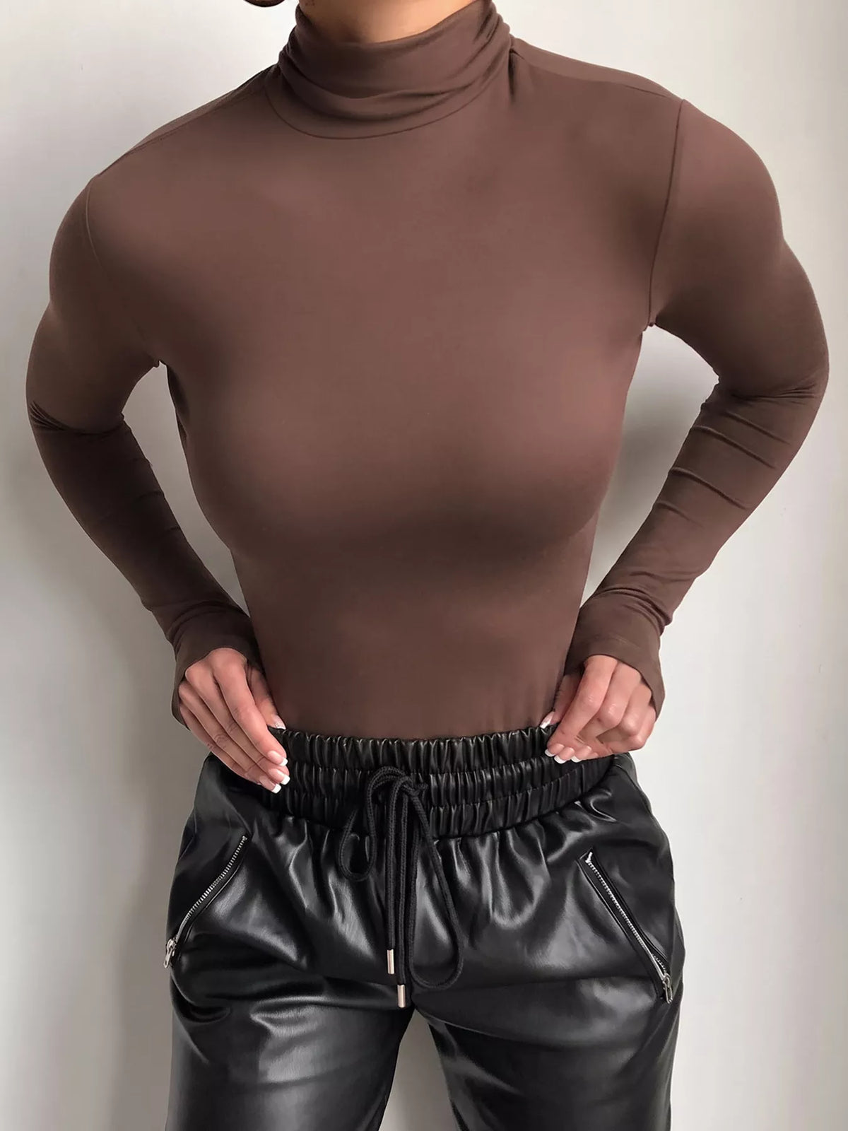 Mock Neck Long Sleeve Slim Fit T-Shirt