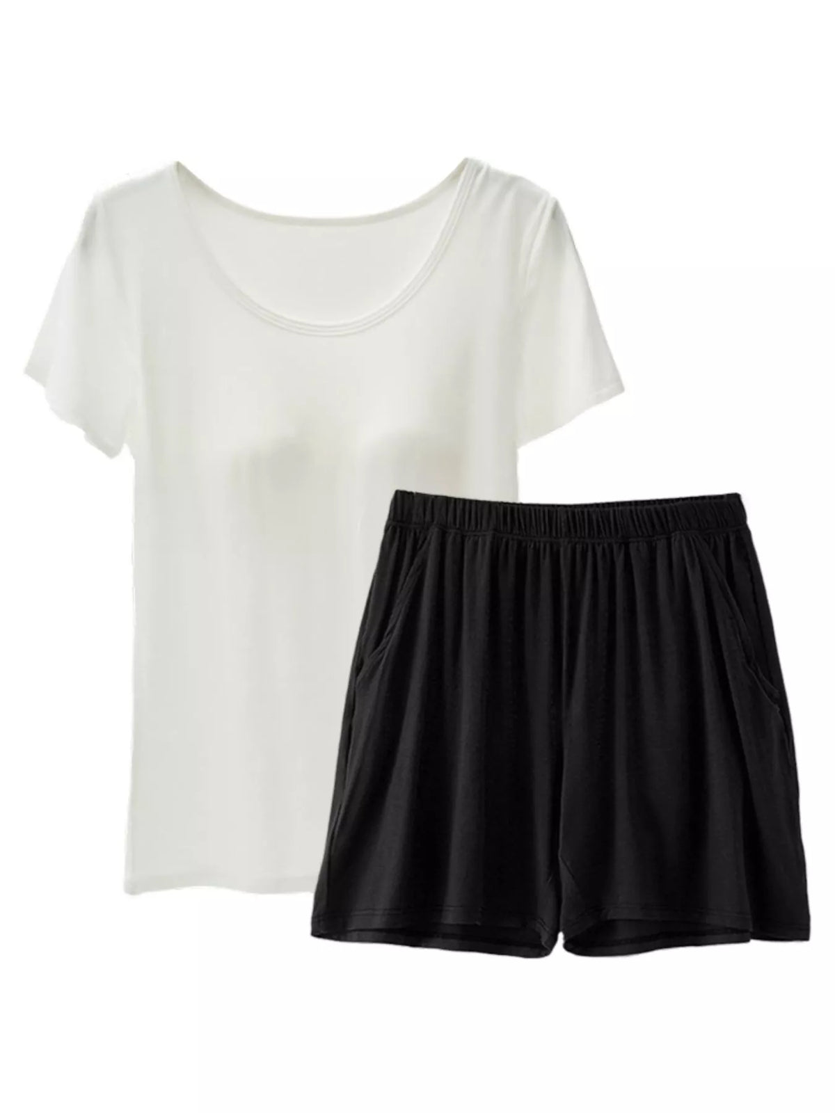 Plus Size Padded Modal Short Sleeve T-Shirt and Shorts Set - Lilixa.store