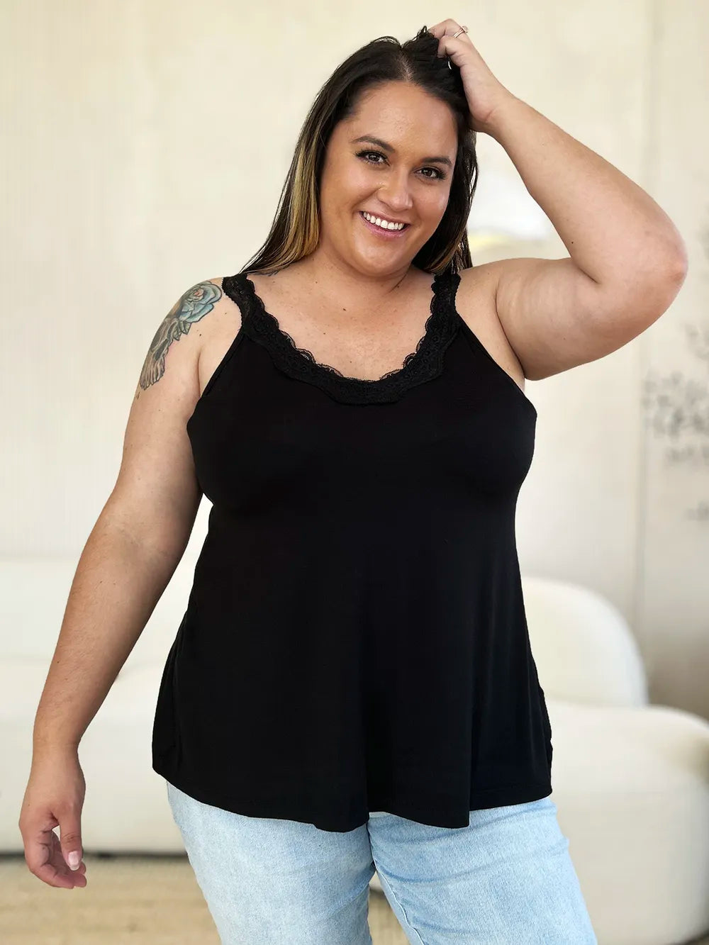 Basic Bae Full Size Lace Detail V-Neck Cutout Cami - Lilixa.store
