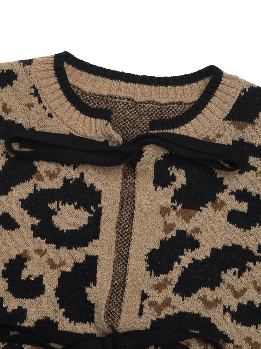 Perfee Tied Leopard Long Sleeve Cardigan in Tan, view 7