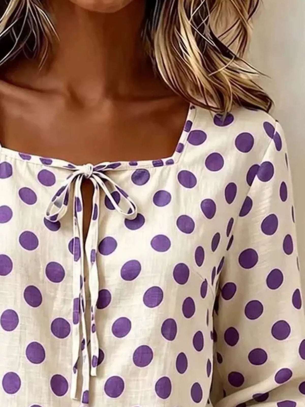 Full Size Square Neck Polka Dot Blouse Plus Size - Lilixa.store