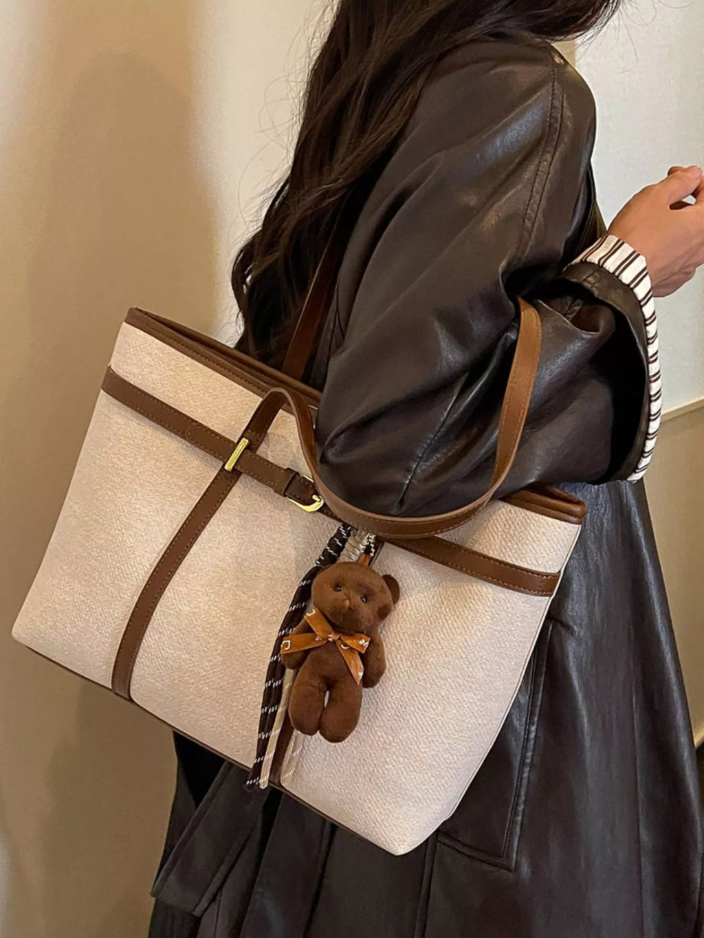 Decorative Buckle Tote Bag in Off-white, view 9