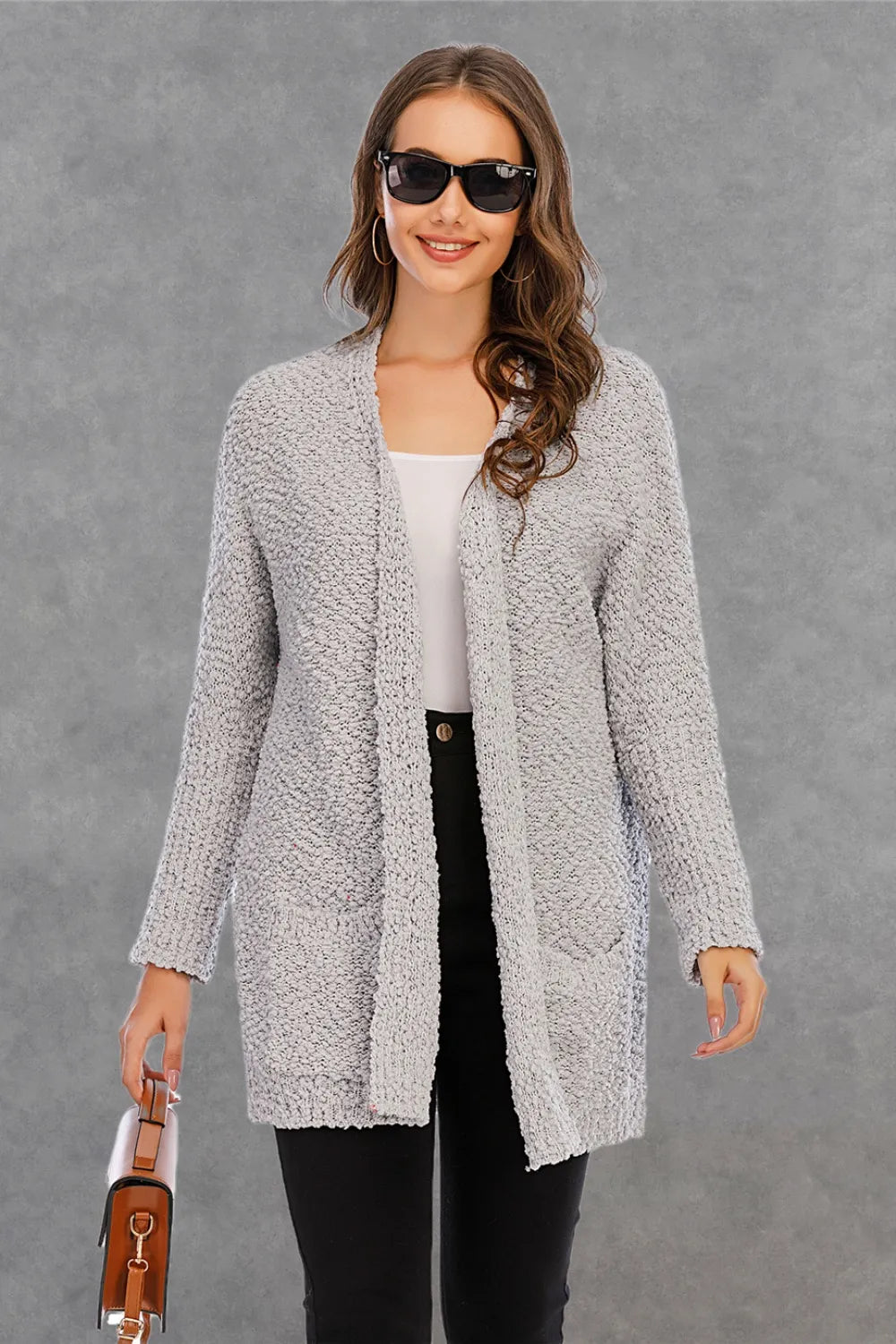Angel Wings Pocketed Open Front Long Sleeve Cardigan - Lilixa.store