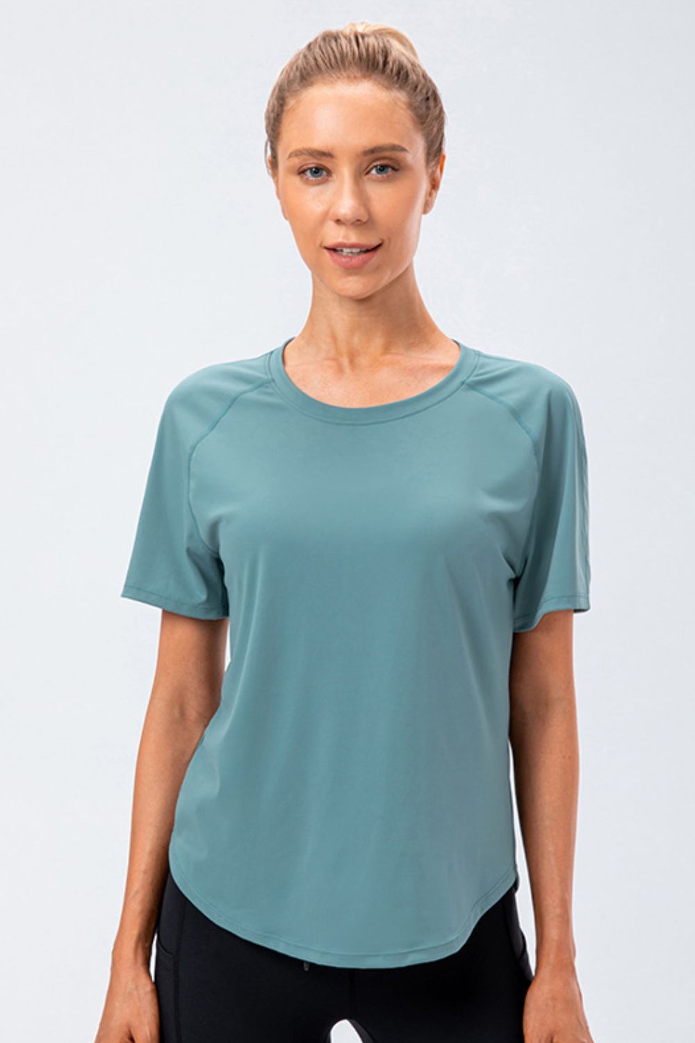Round Neck Raglan Sleeve Active Tee - Lilixa.store