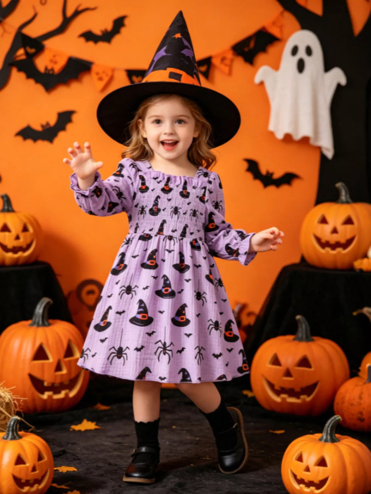 Children's Smocked Halloween Print Dress - Lilixa.store