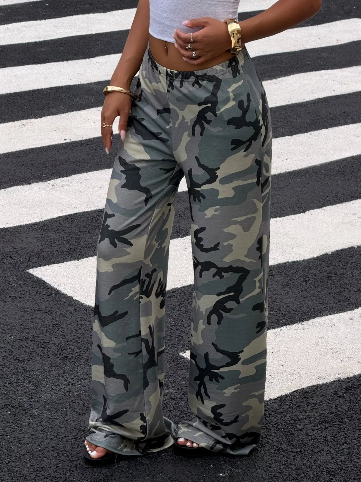 Camouflage Wide-Leg Casual Pants