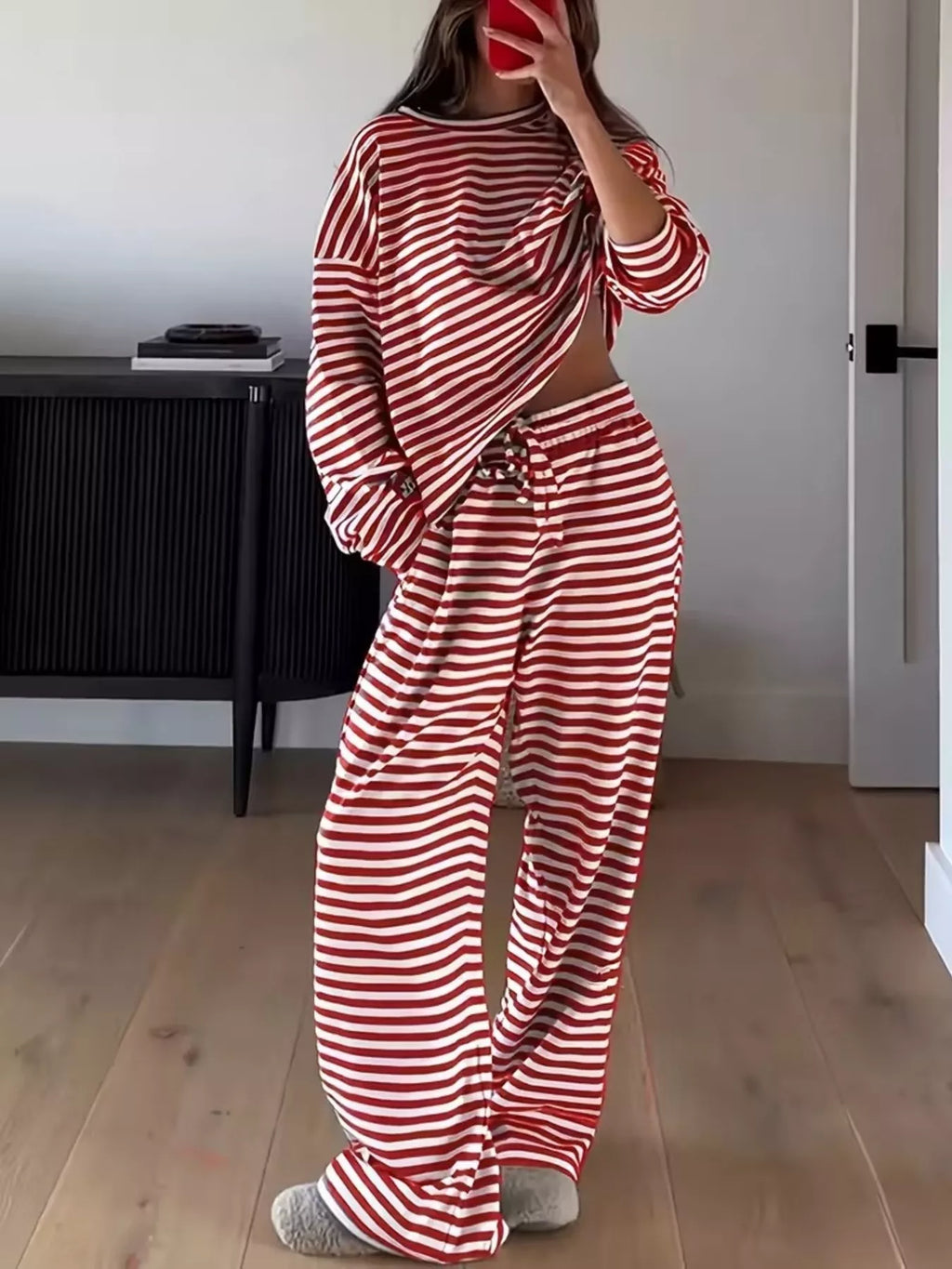 Striped Long Sleeve Top and Pants Set - Lilixa.store