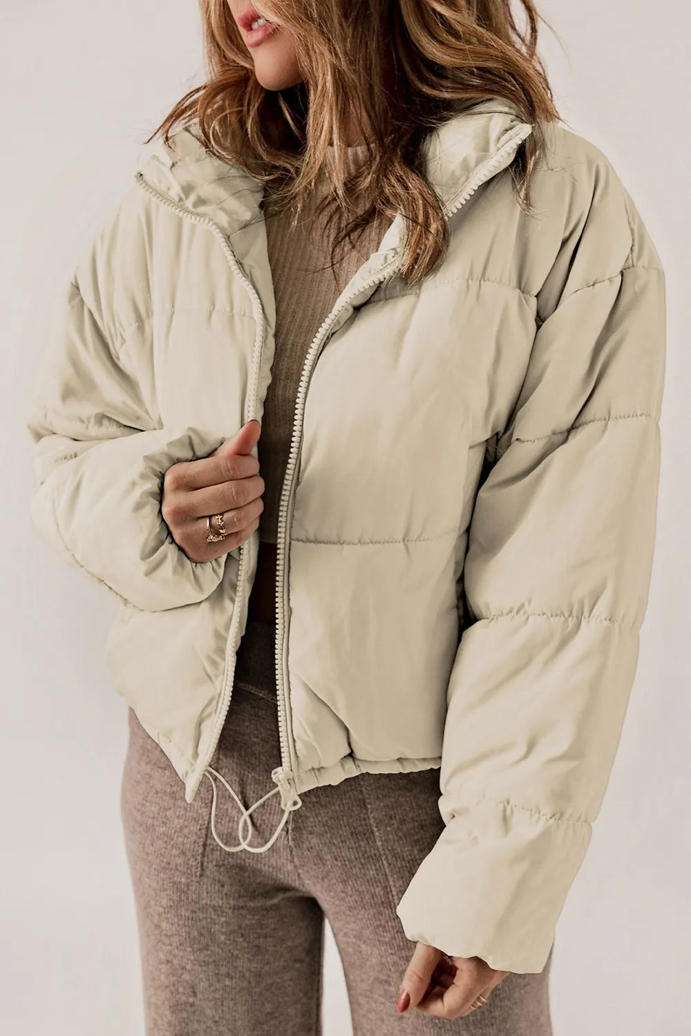 Zip Up Collared Neck Long Sleeve Winter Coat - Lilixa.store