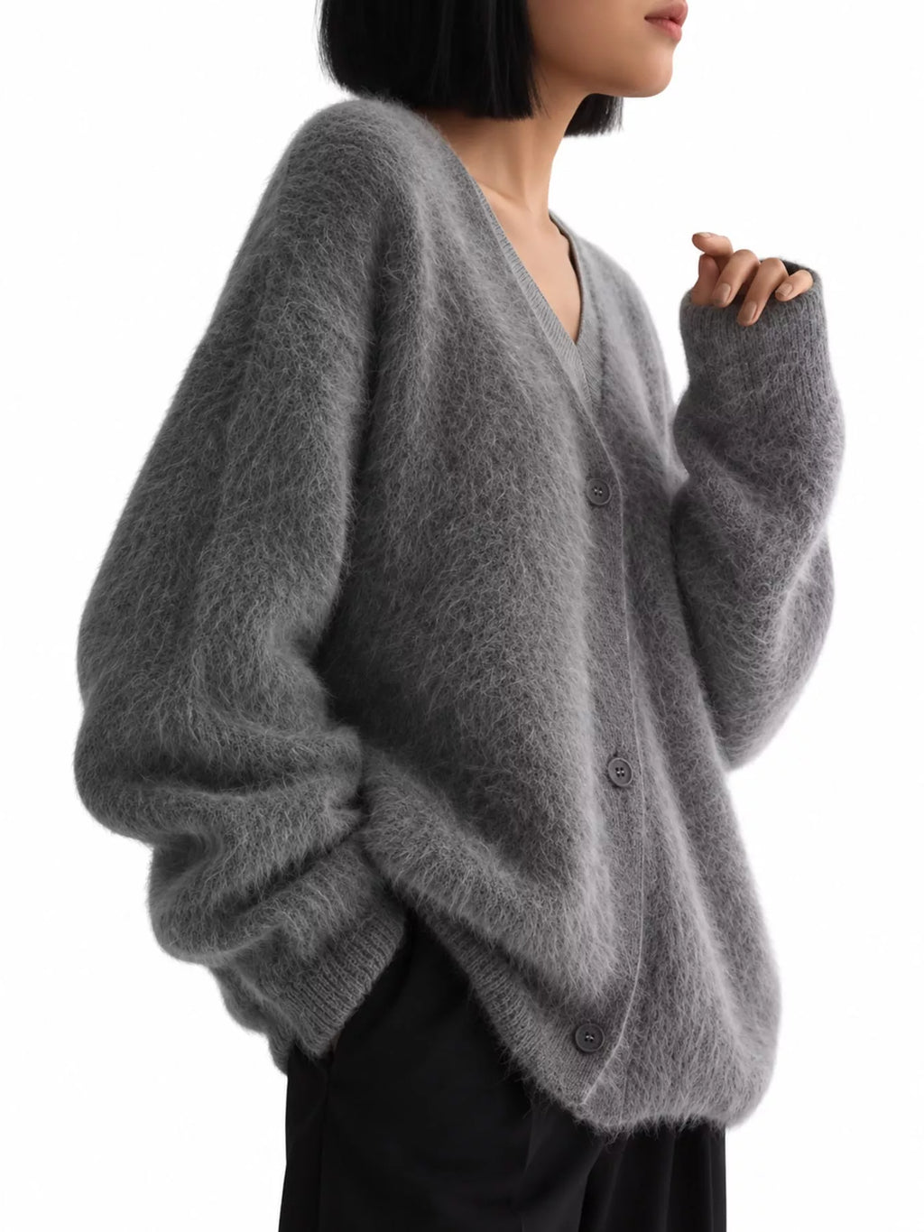 Fuzzy V-Neck Button-Down Cardigan, view 5