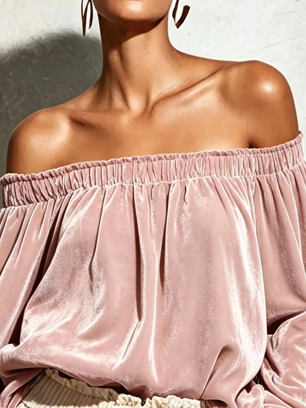 Off-Shoulder Velvet Long Sleeve T-Shirt - Lilixa.store