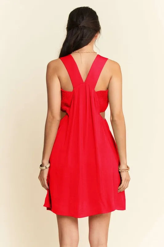 Davi & Dani Washed Satin Cutout Skirt Bandeau Mini Dress - Lilixa.store