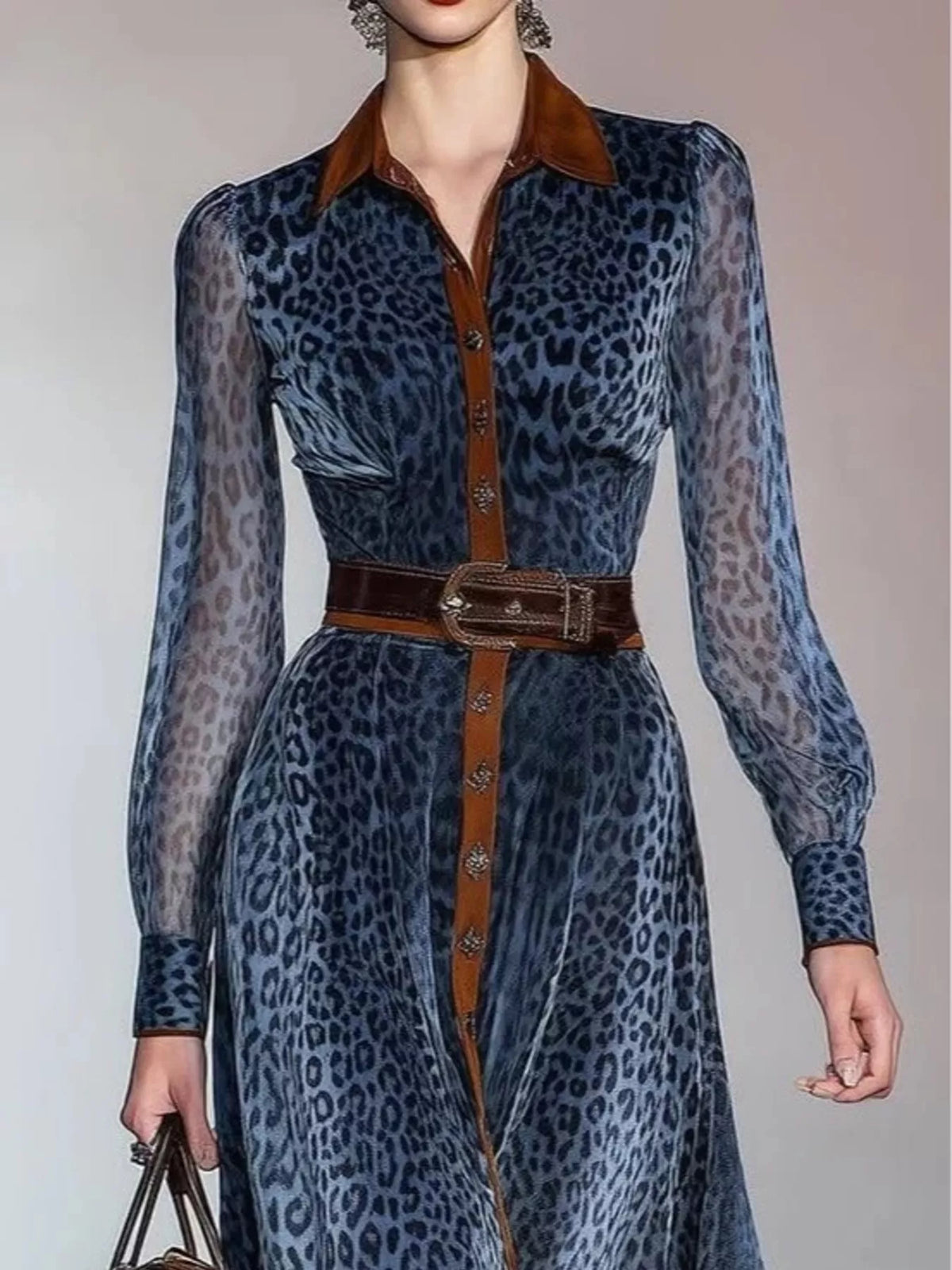 Leopard Print Shirt Dress with Contrast Trim - Lilixa.store