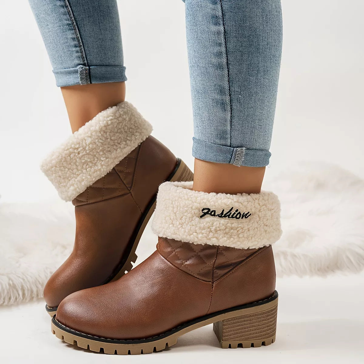 Round Toe Block Heels Boots - Lilixa.store
