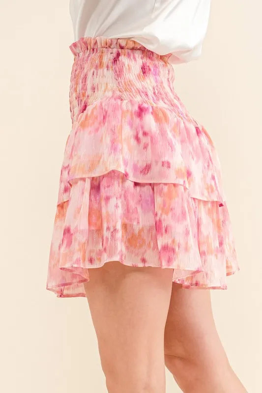 And The Why Printed Lurex Smocked Waist Tiered Skort - Lilixa.store
