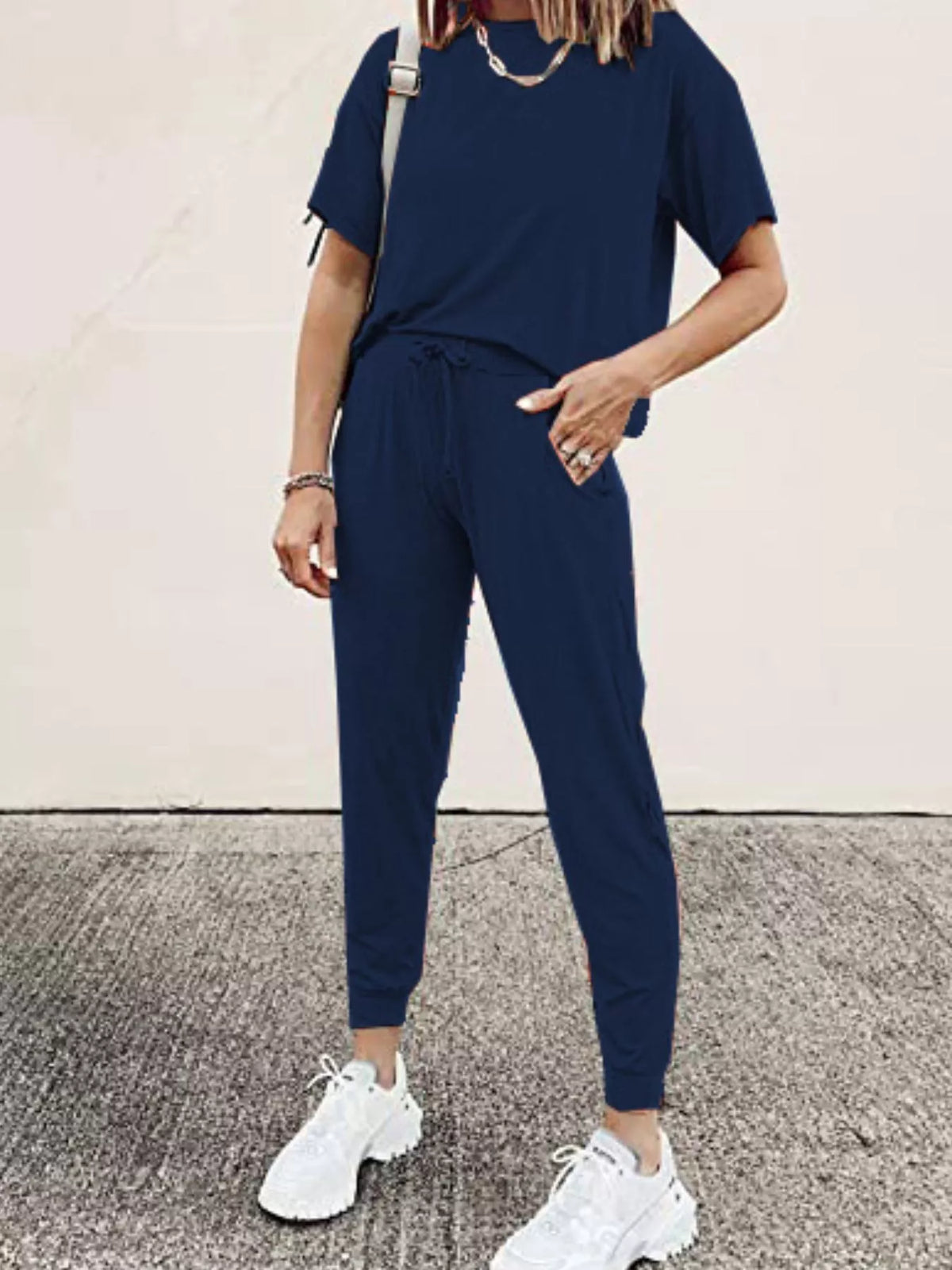 Full Size Round Neck Top and Drawstring Pants Set Plus Size - Lilixa.store