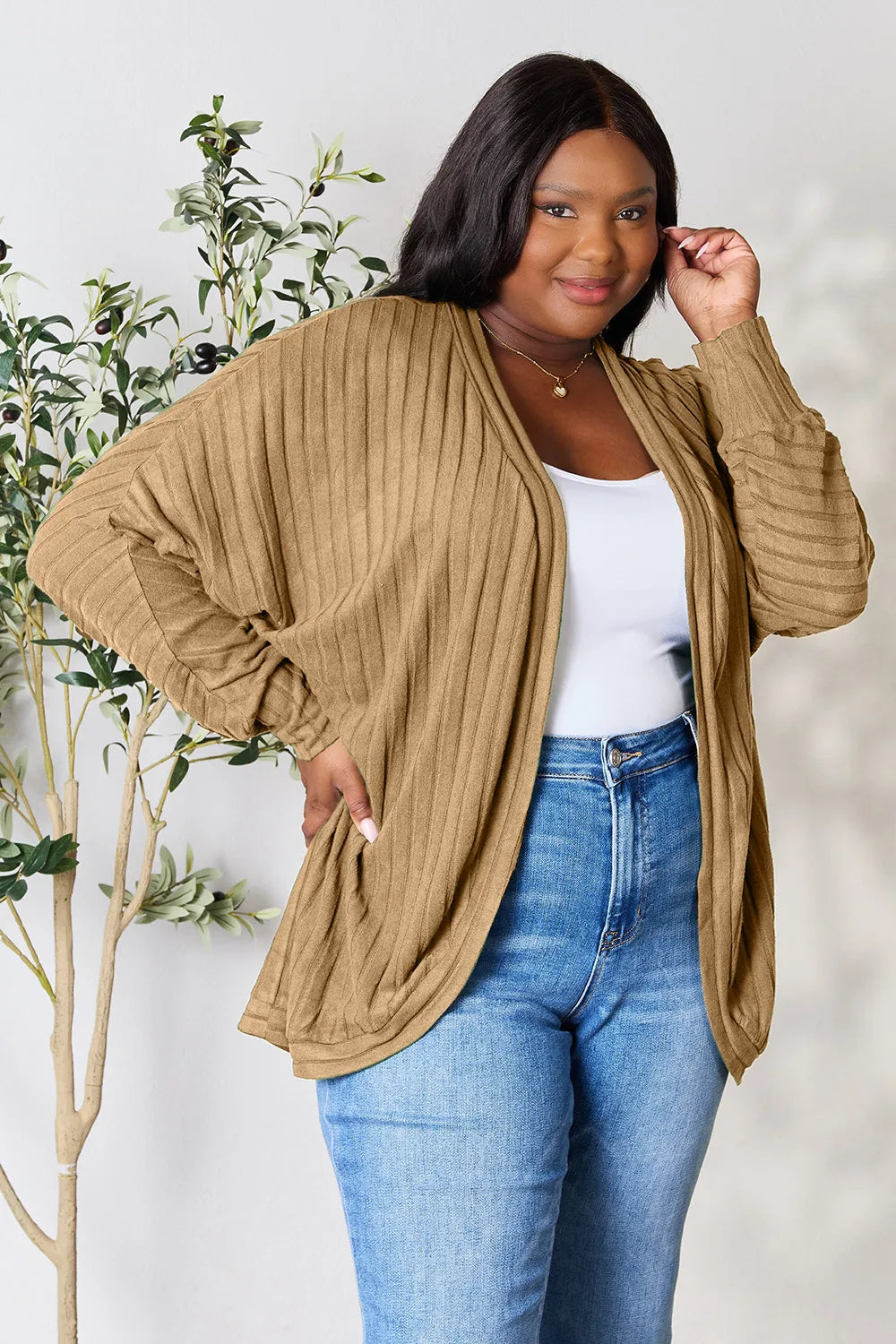 Basic Bae Full Size Ribbed Cocoon Cardigan - Lilixa.store