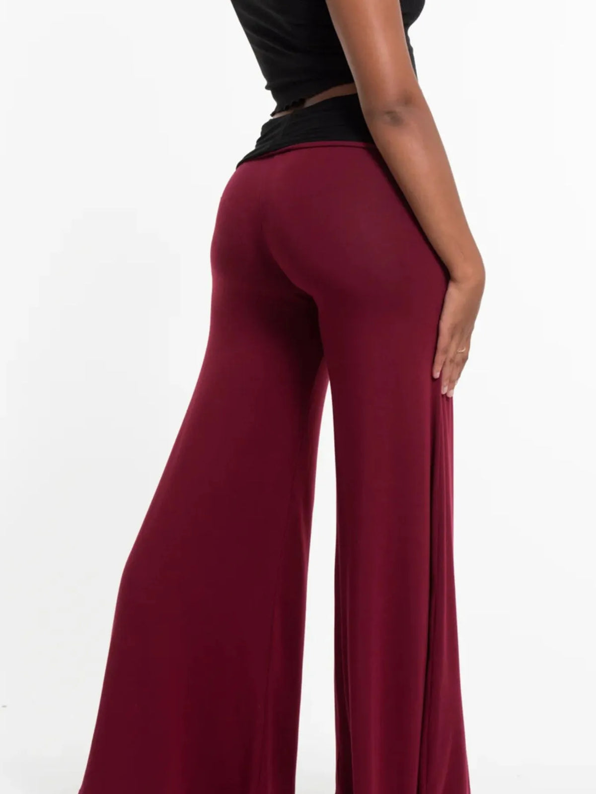 High Waisted Wide Leg Yoga Pants with Contrast Waistband - Lilixa.store