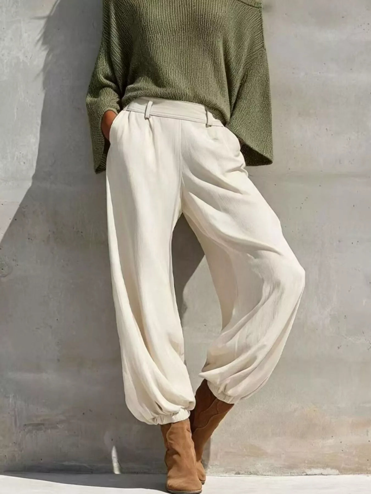 One-Shoulder Knit Top and High-Waisted Pants Set, view 4