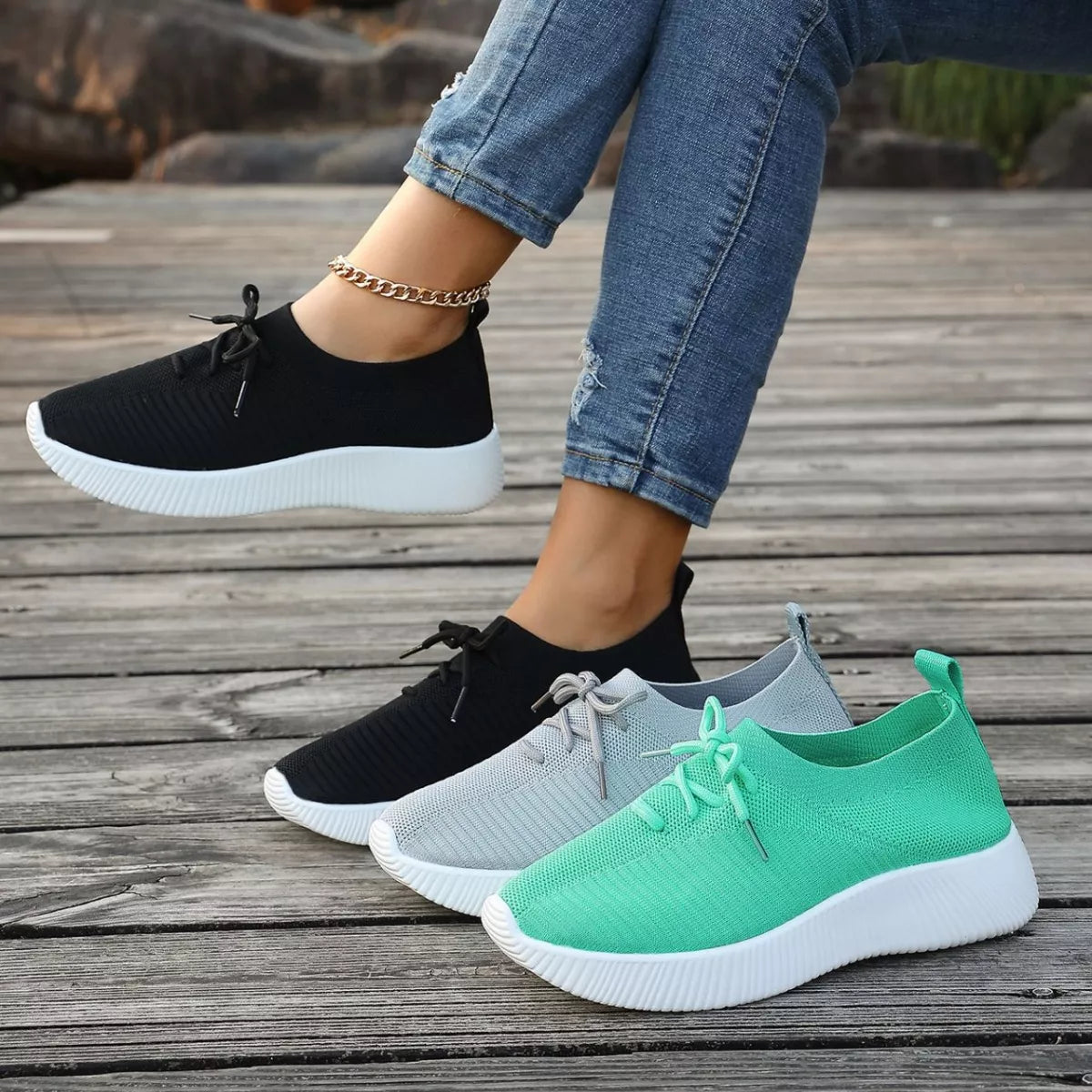 Round Toe Lace Up Sneakers - Lilixa.store