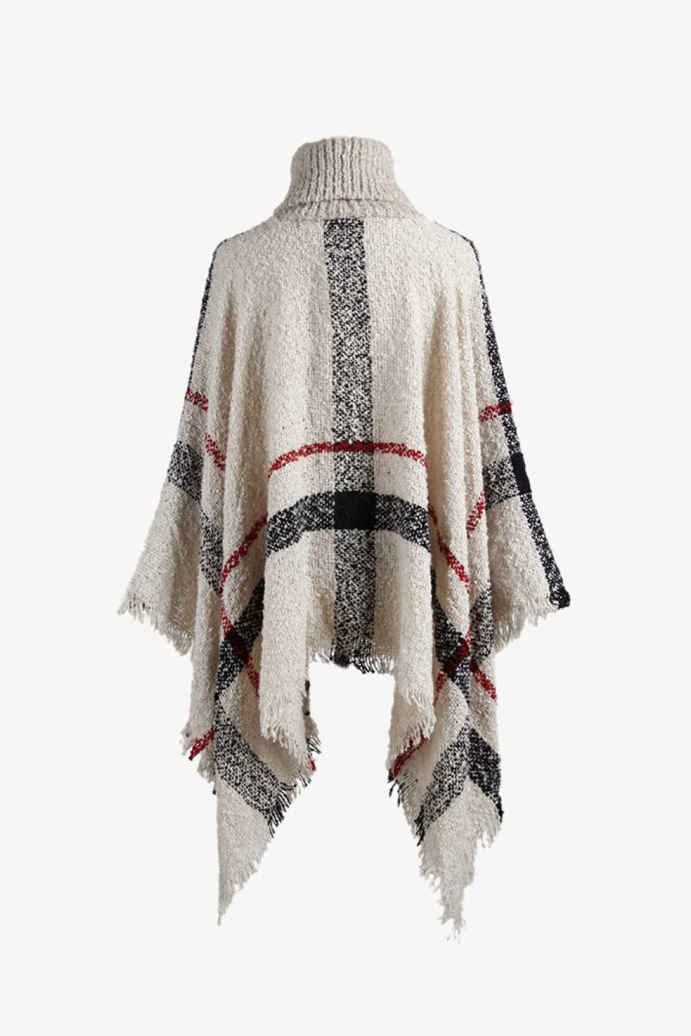 Plaid Turtleneck Raw Hem Poncho, view 4