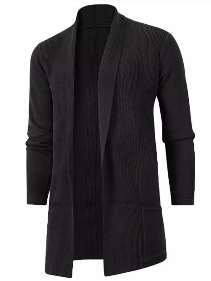Men's Plus Size Solid Color Open Front Long Sleeve Knit Cardigan - Lilixa.store