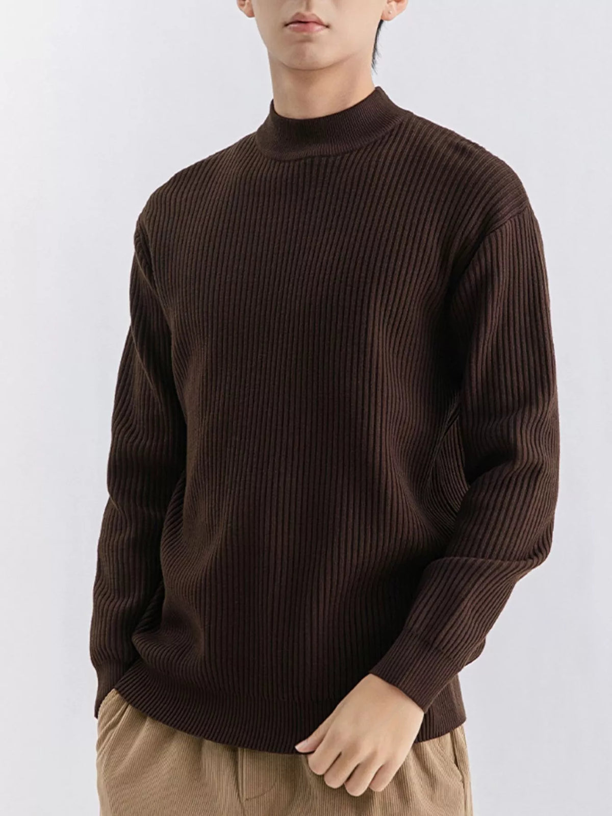 Men's Plus Size Ribbed Mock Neck Sweater - Lilixa.store