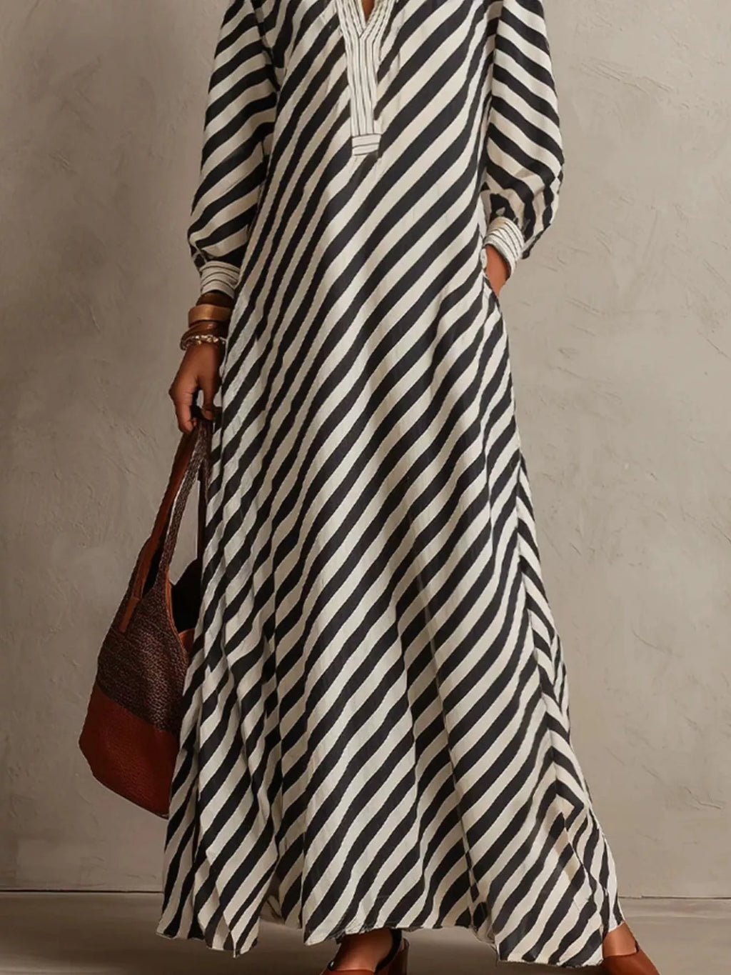 Striped Long Sleeves Maxi Dress - Lilixa.store
