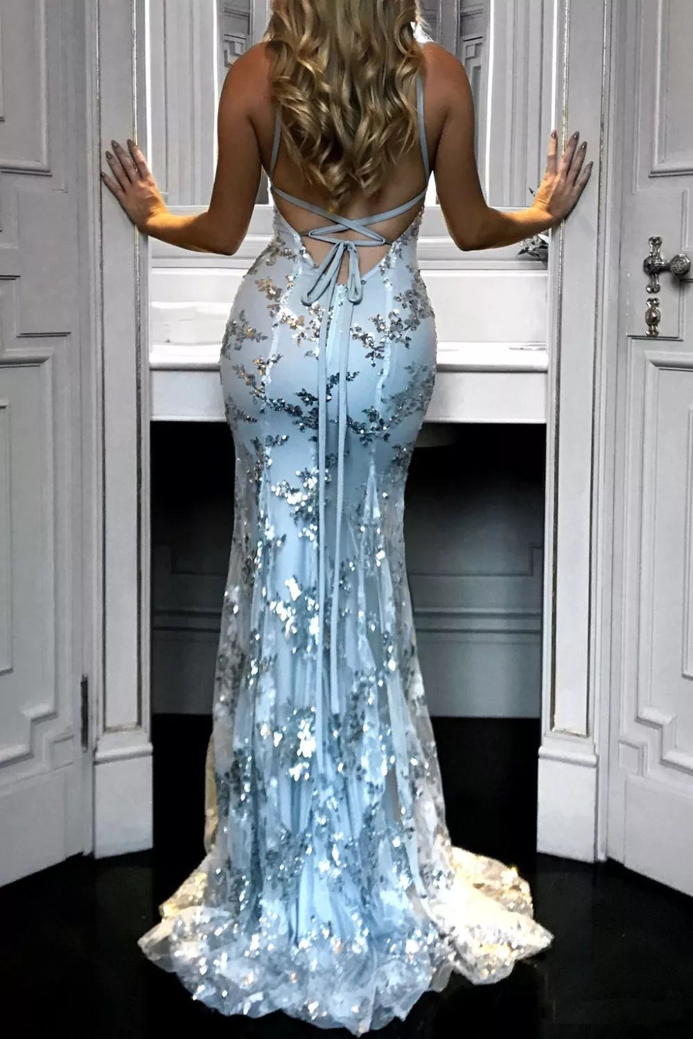Full Size Sequin Tie Back V-Neck Maxi Dress Plus Size - Lilixa.store
