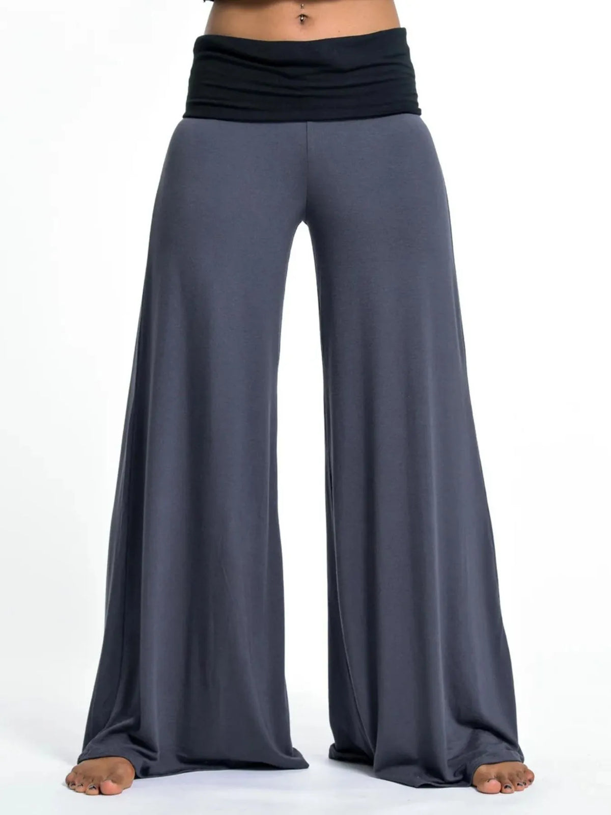 High Waisted Wide Leg Yoga Pants with Contrast Waistband - Lilixa.store