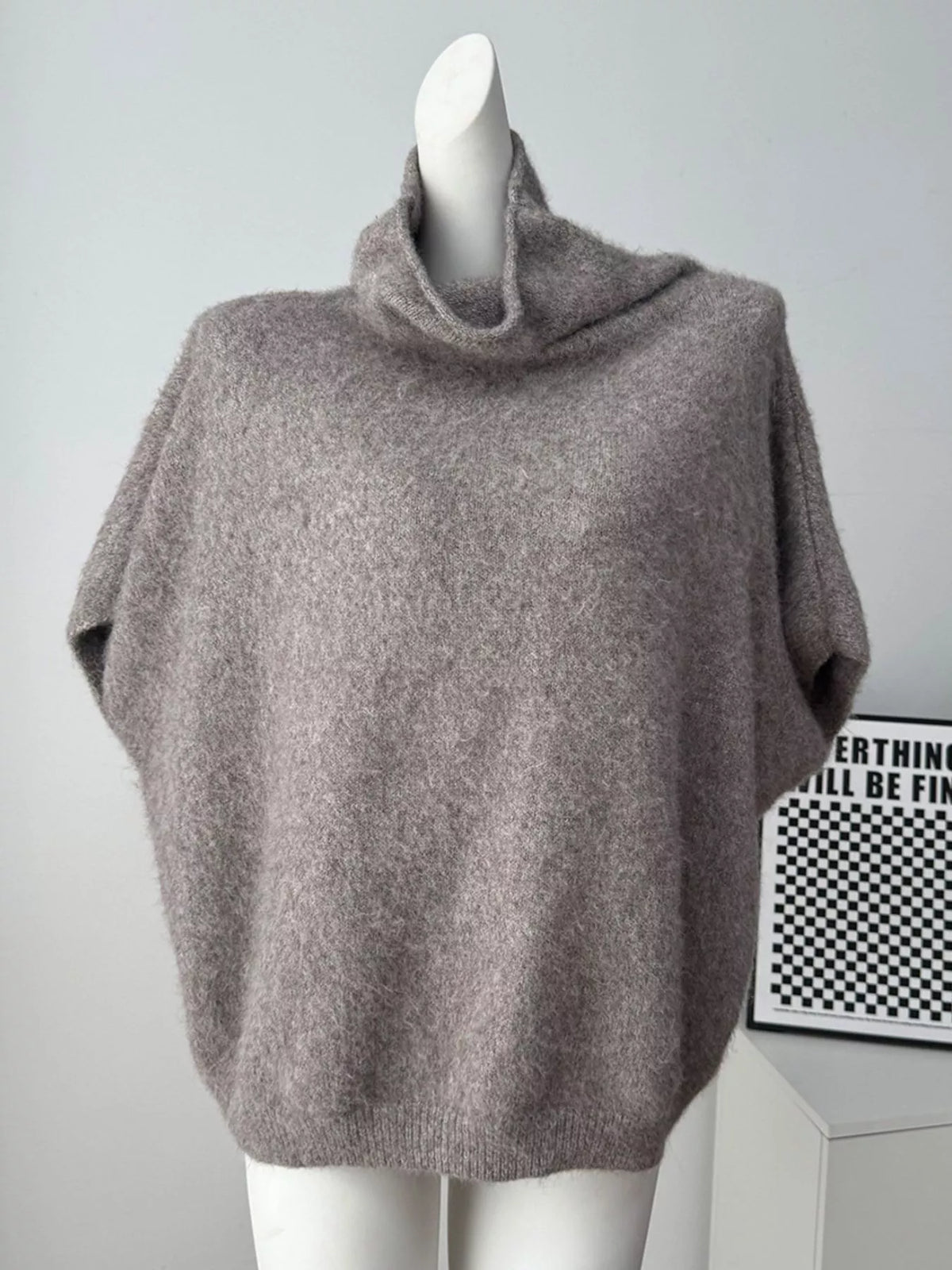 Turtleneck Fuzzy Short Sleeve Sweater, view 11