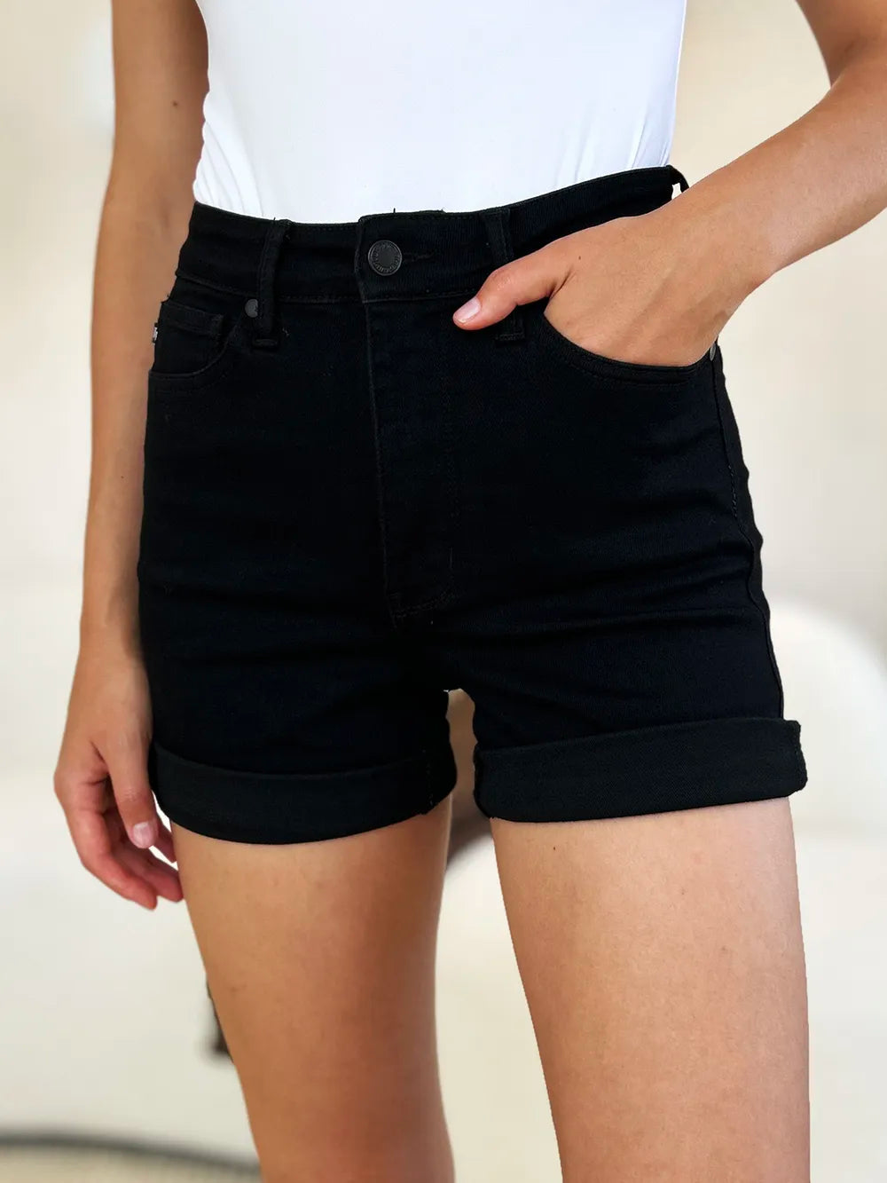 Judy Blue Full Size High Waist Tummy Control Cuffed Denim Shorts - Lilixa.store