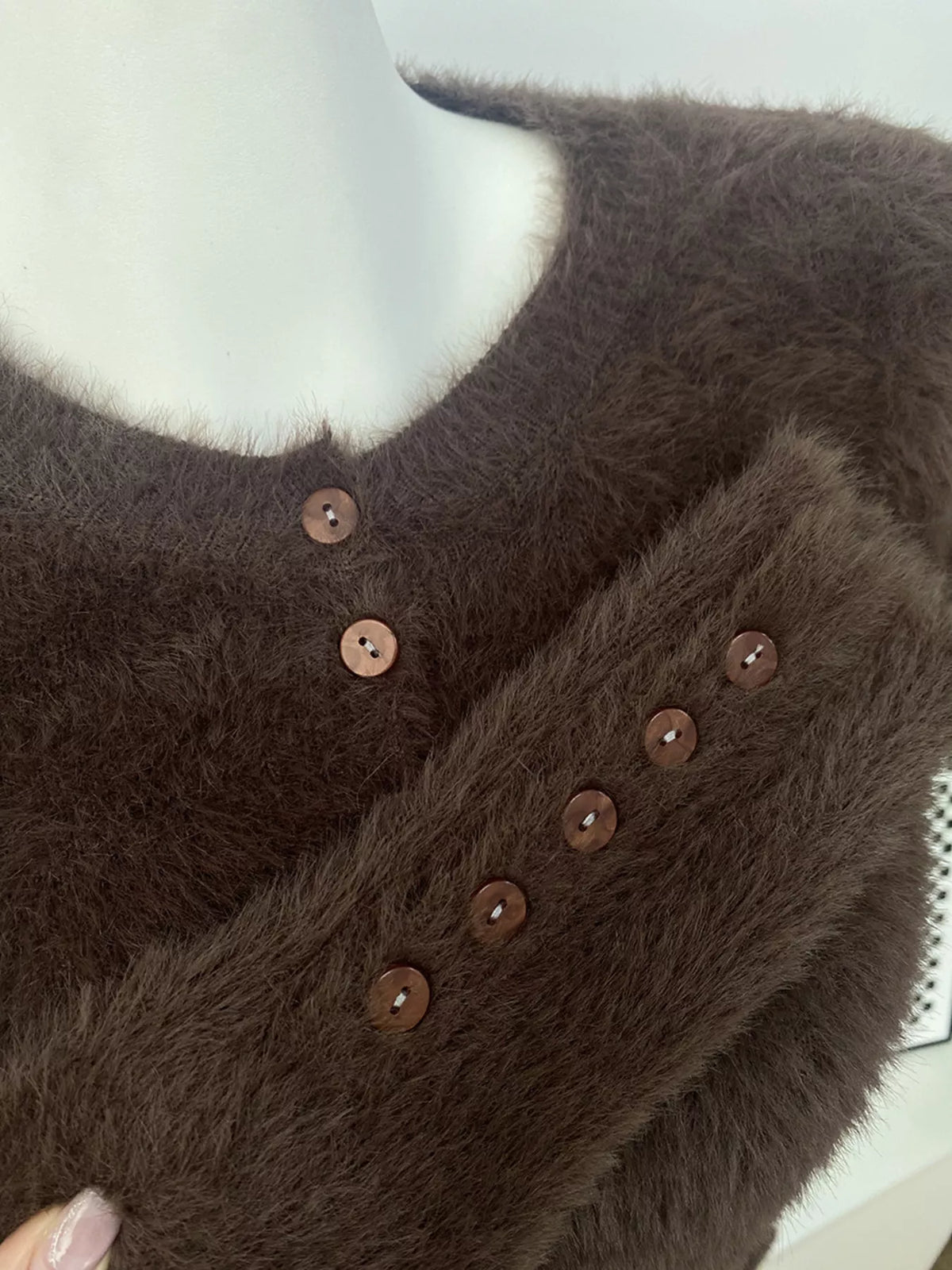 Soft Fuzzy Button-Down Cropped Cardigan, view 28