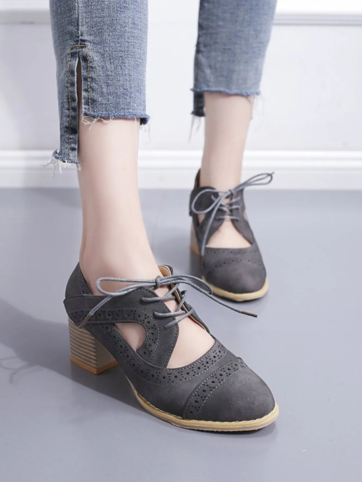 Lace-Up Block Heel Pumps - Lilixa.store