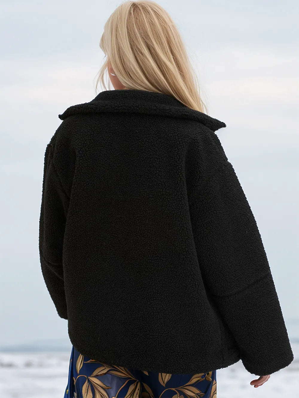 Turtleneck Zip Up Long Sleeve Plush Jacket, view 15