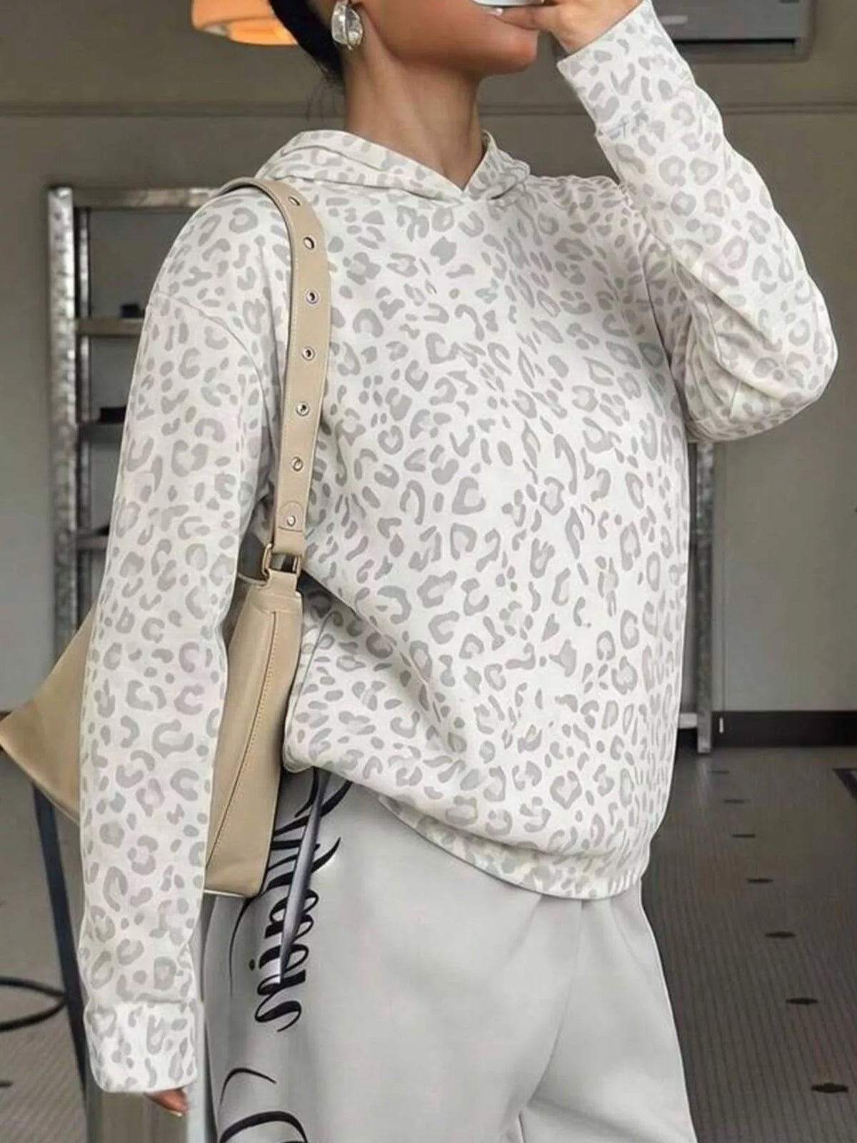 Leopard Dropped Shoulder Hoodie, view 5