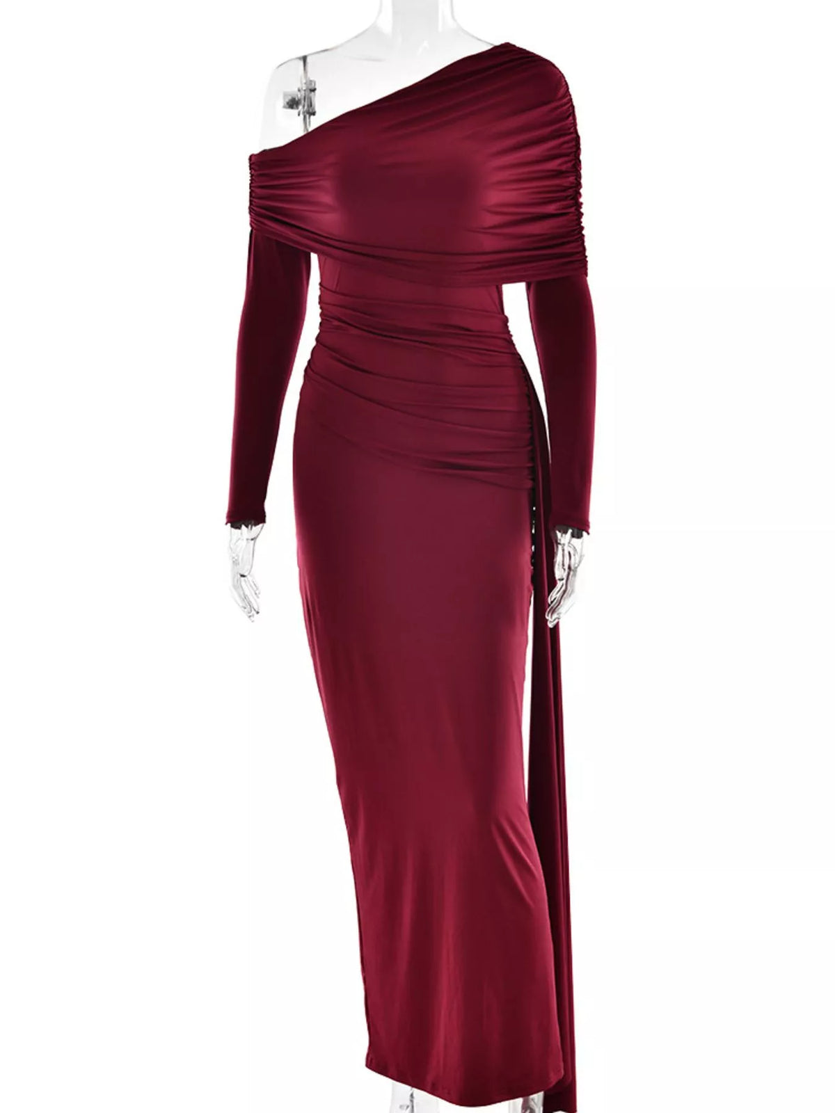 One-Shoulder Ruched Maxi Dress - Lilixa.store