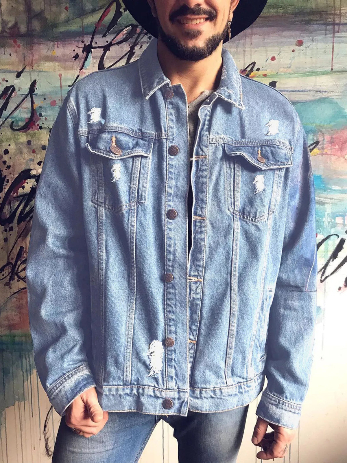 Men's Full Size Graphic Back Button Up Denim Jacket Plus Size - Lilixa.store